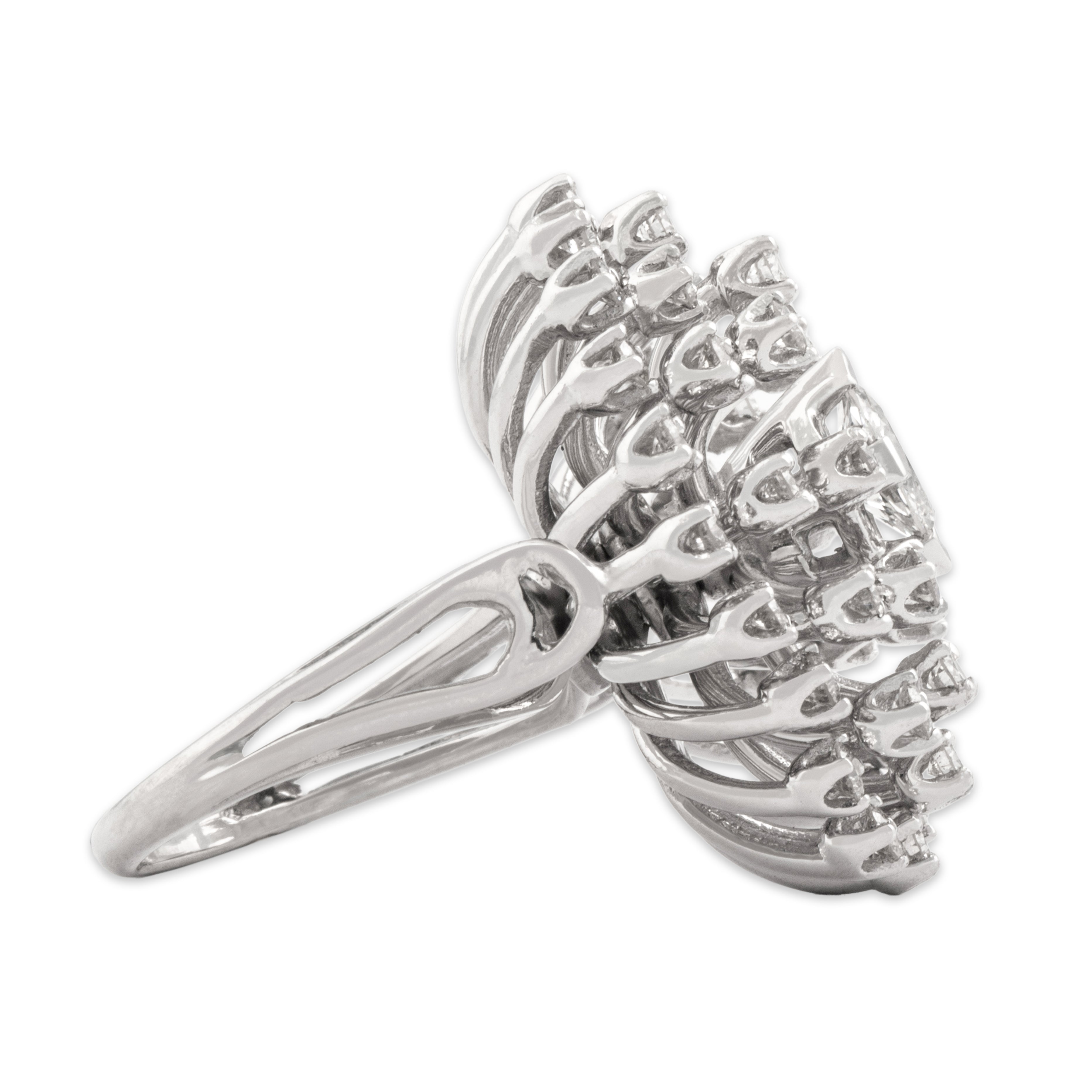 Vintage 14k White Gold 1.9cttw Diamond Incredible Marquise Bursting Firework Ring - Side view