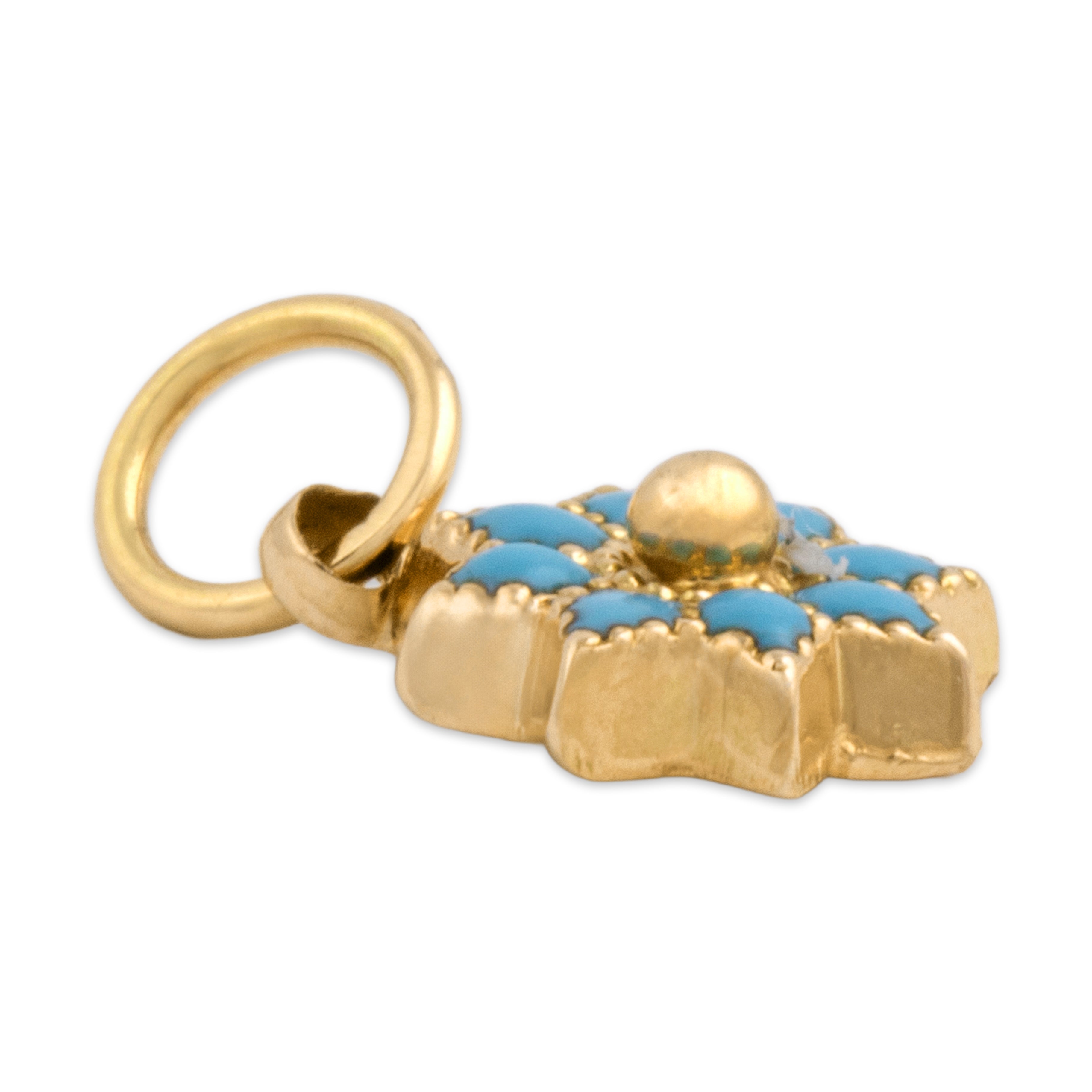 Vintage Small 18k Yellow Gold Delicate Light Blue Enamel Flower Charm / Pendant