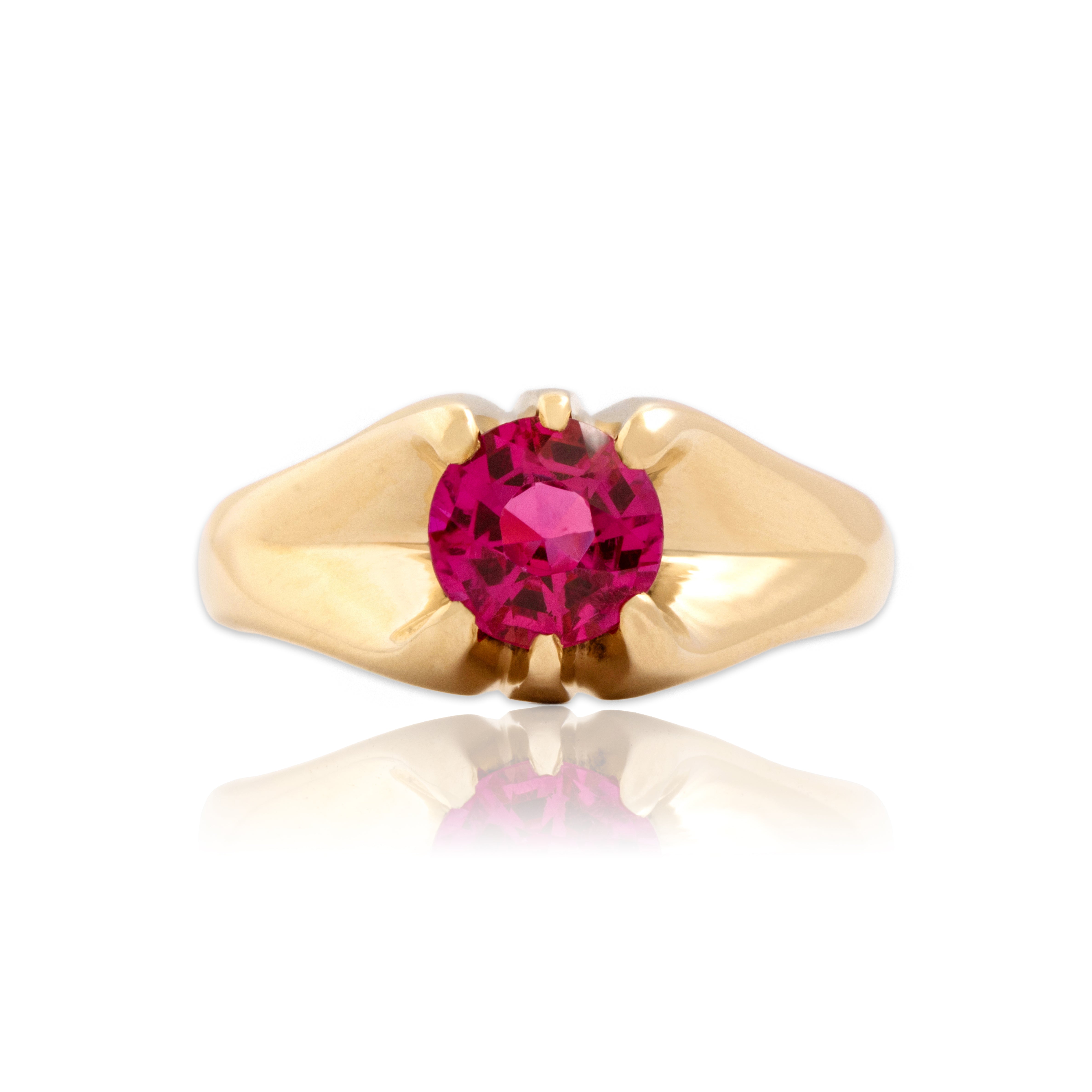 Vintage 14k Yellow Gold 1.93ct Synthetic Ruby Striking Claw-Set Ring - Close-up view