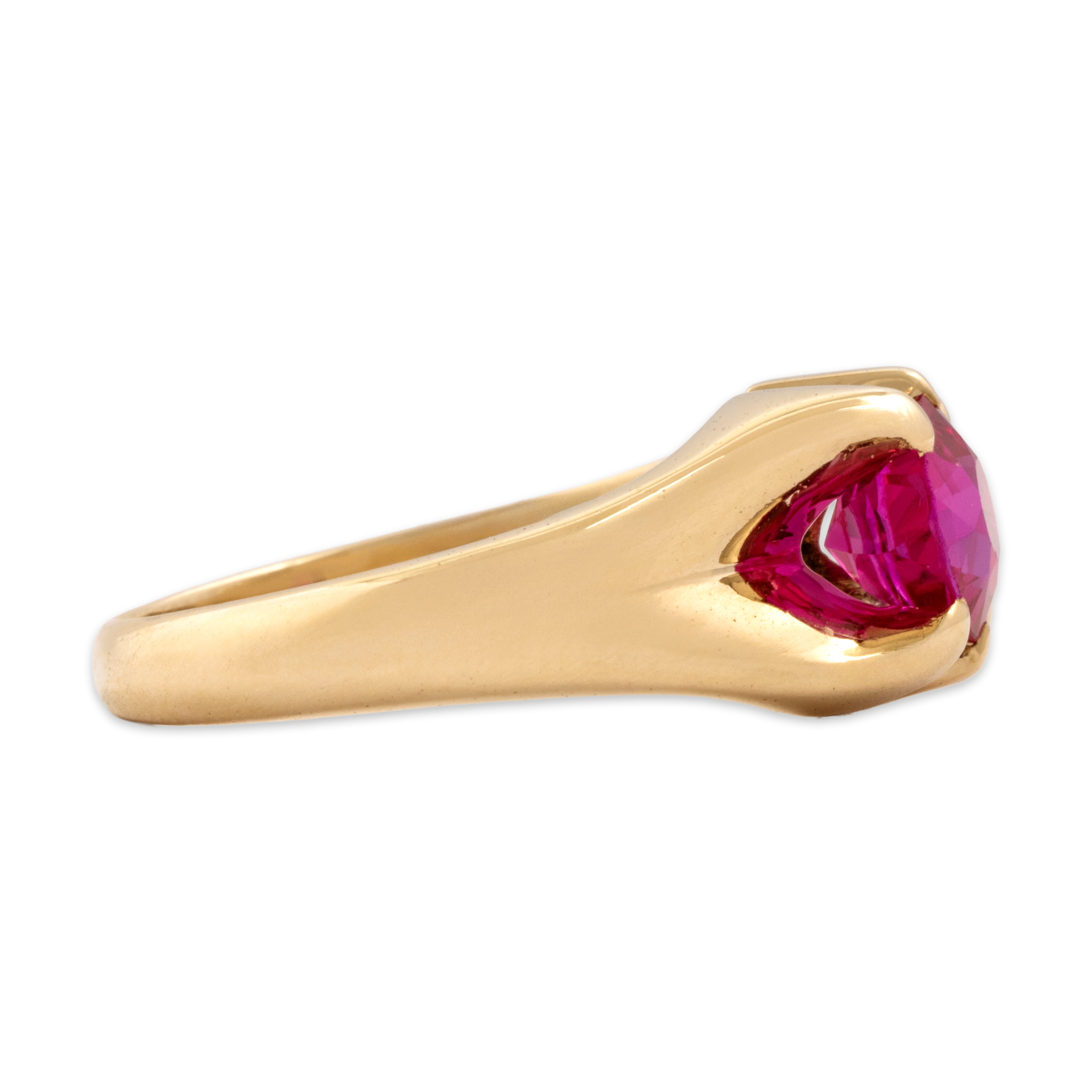 Vintage 14k Yellow Gold 1.93ct Synthetic Ruby Striking Claw-Set Ring - Side view