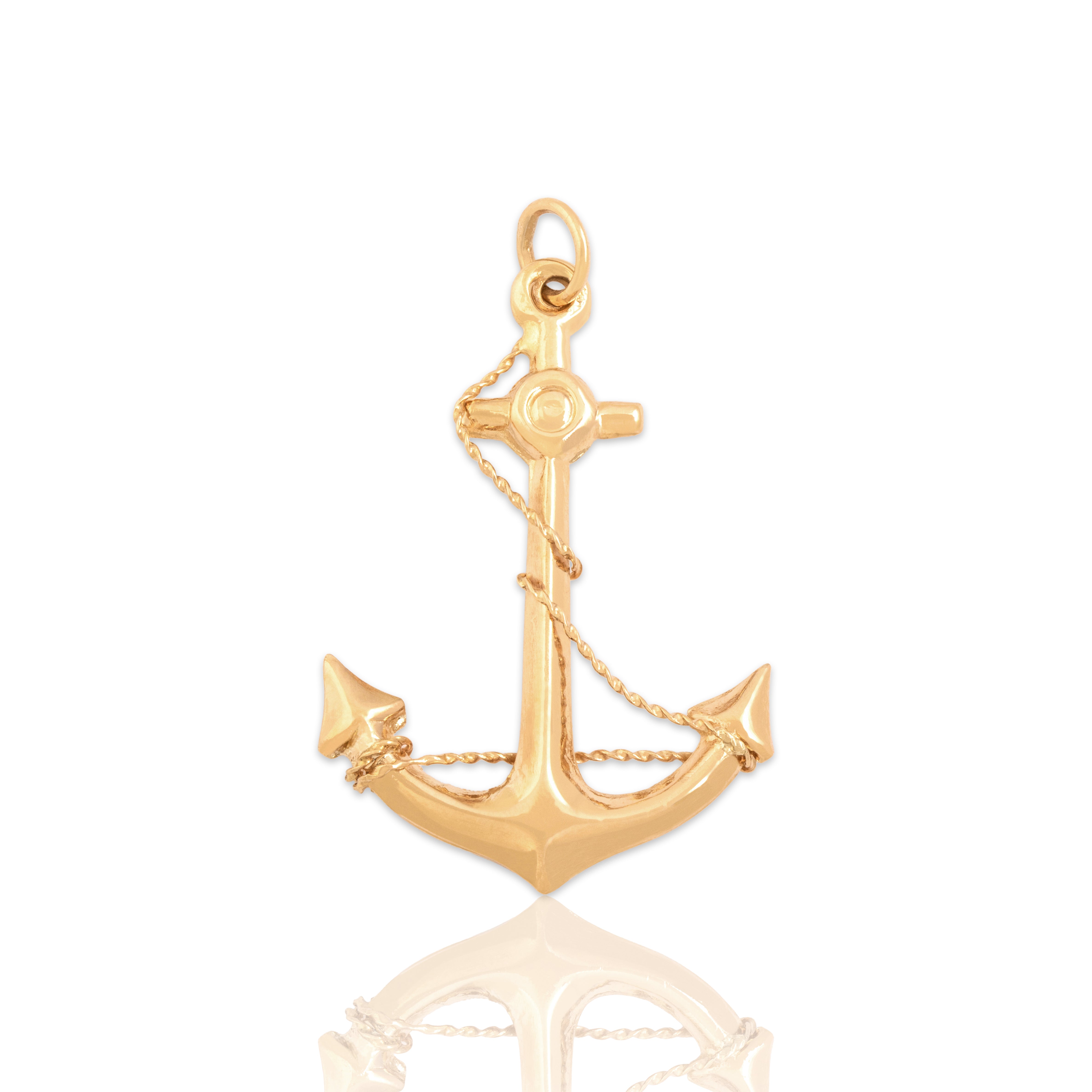 Vintage 14k Rosy Yellow Gold Twisted Rope Anchor Charm / Pendant
