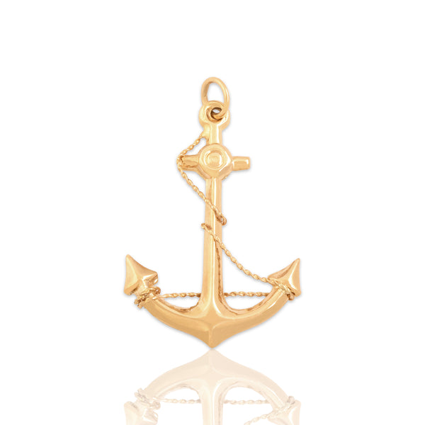 Vintage 14k Rosy Yellow Gold Twisted Rope Anchor Charm / Pendant