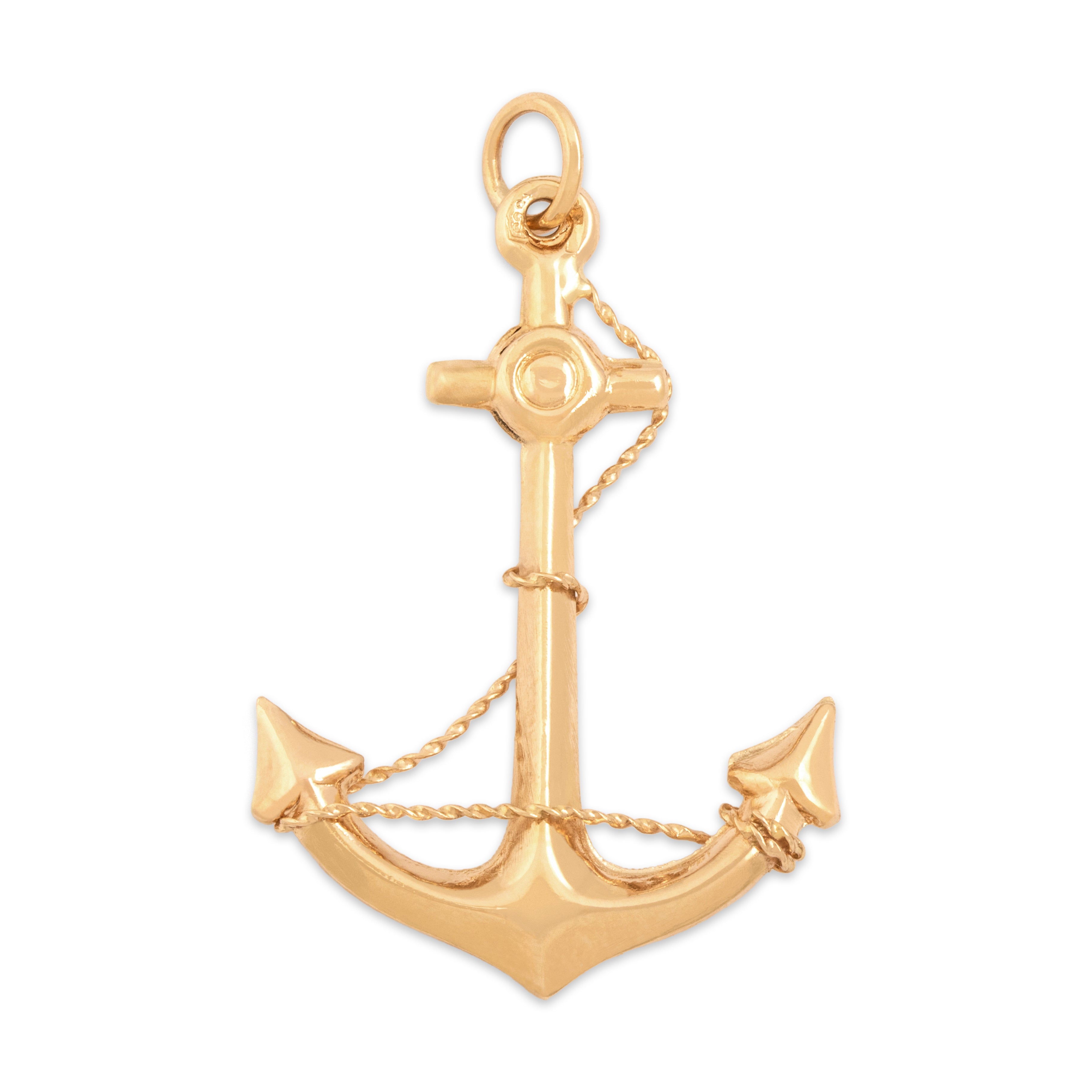 Vintage 14k Rosy Yellow Gold Twisted Rope Anchor Charm / Pendant