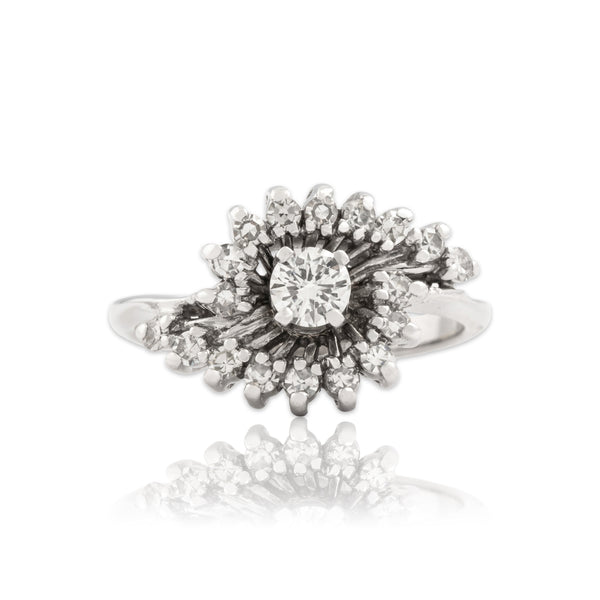 Vintage 14k White Gold Diamond Cosmic Burst Swish Ring 6.00