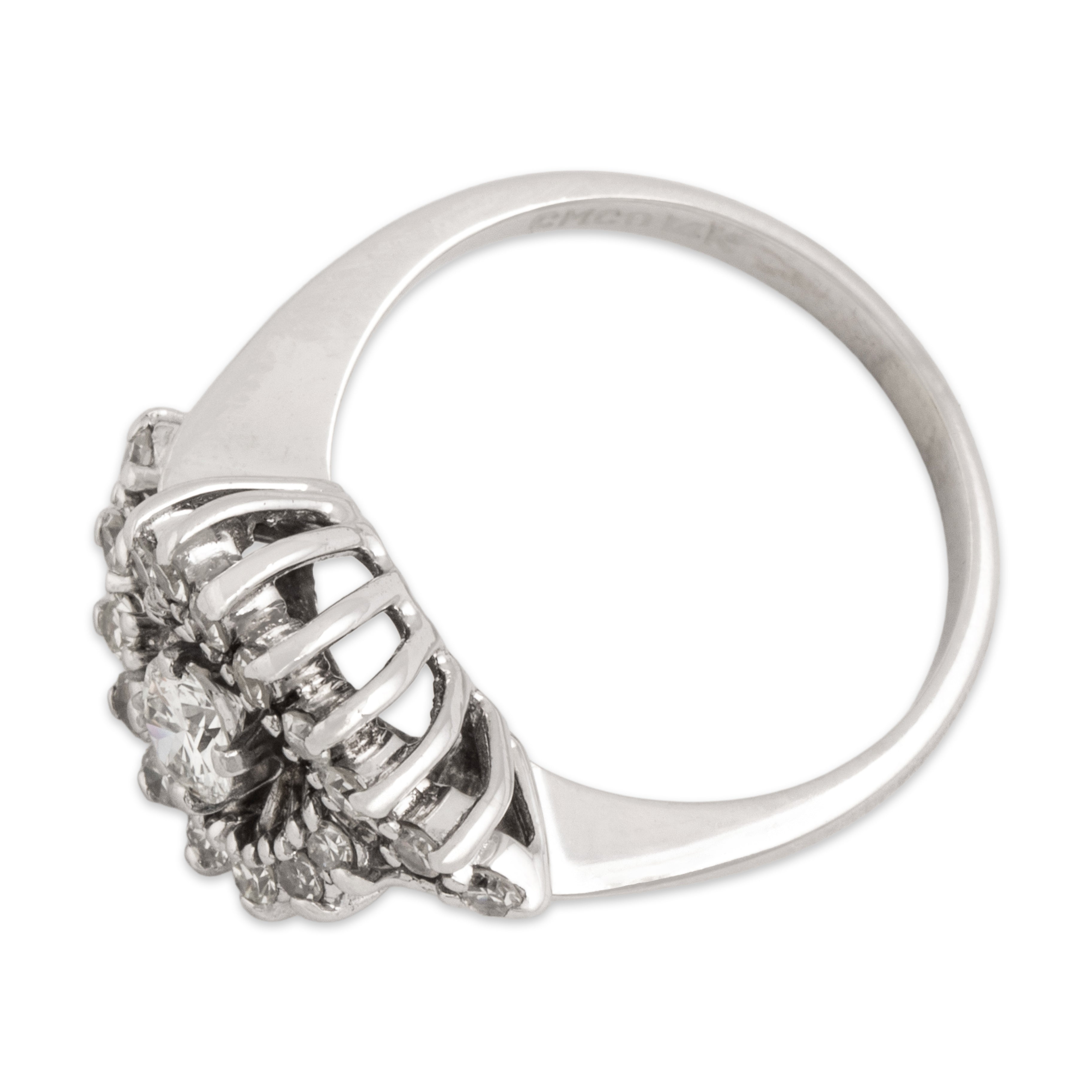 Vintage 14k White Gold Diamond Cosmic Burst Swish Ring - Overall view