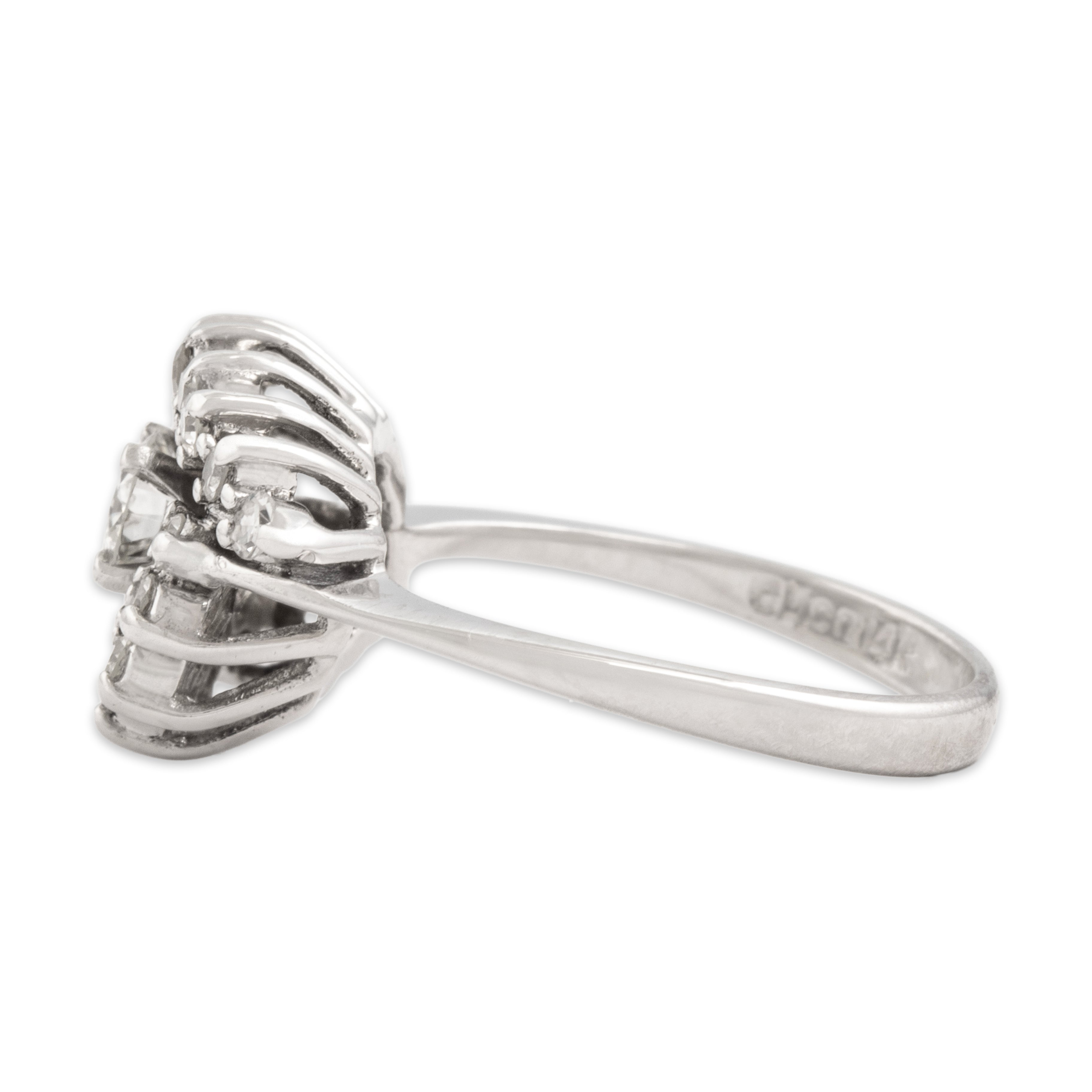 Vintage 14k White Gold Diamond Cosmic Burst Swish Ring - Side view