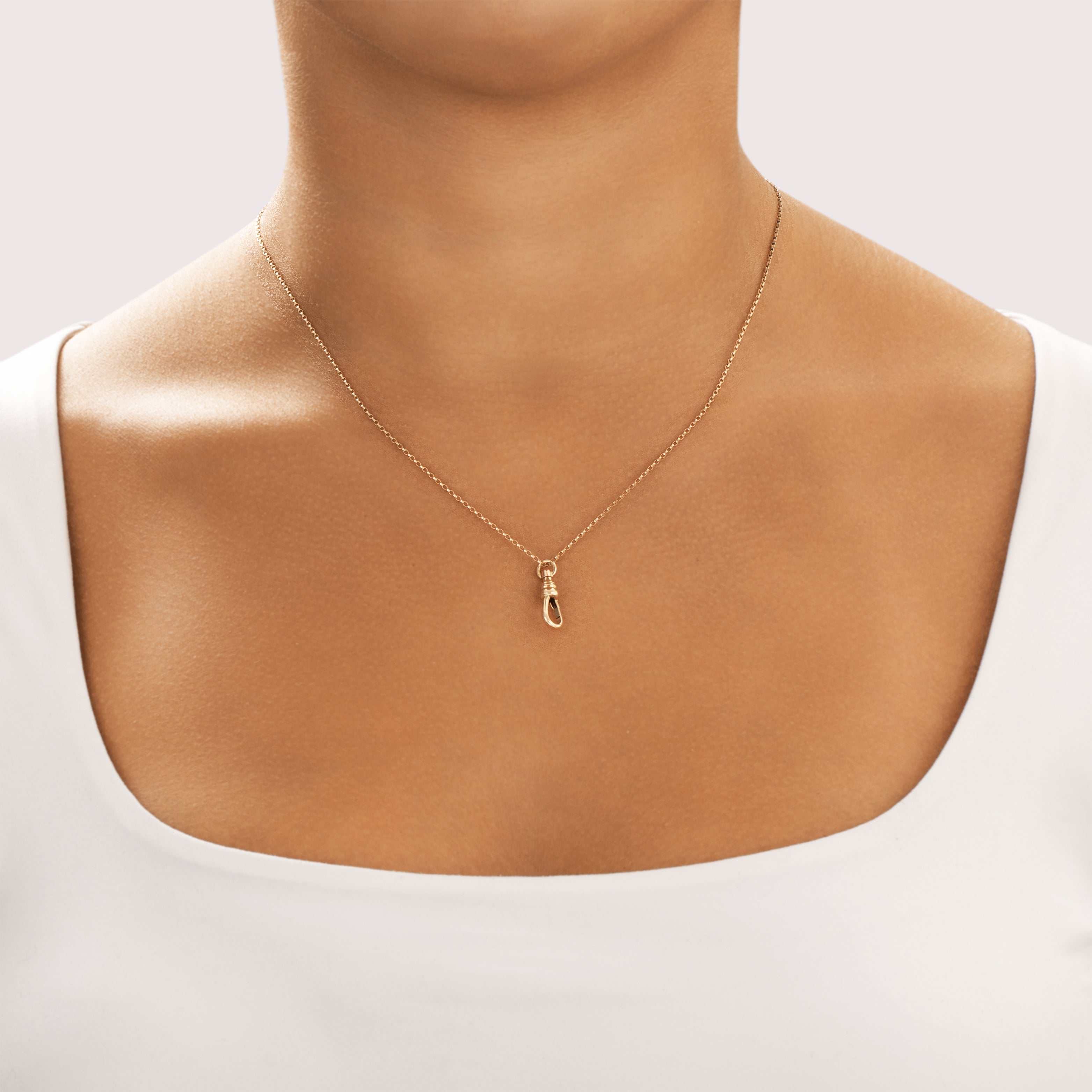 Vintage 14k Yellow Gold Mini Swivel Dog Clip Charm Holder Pendant - On model view
