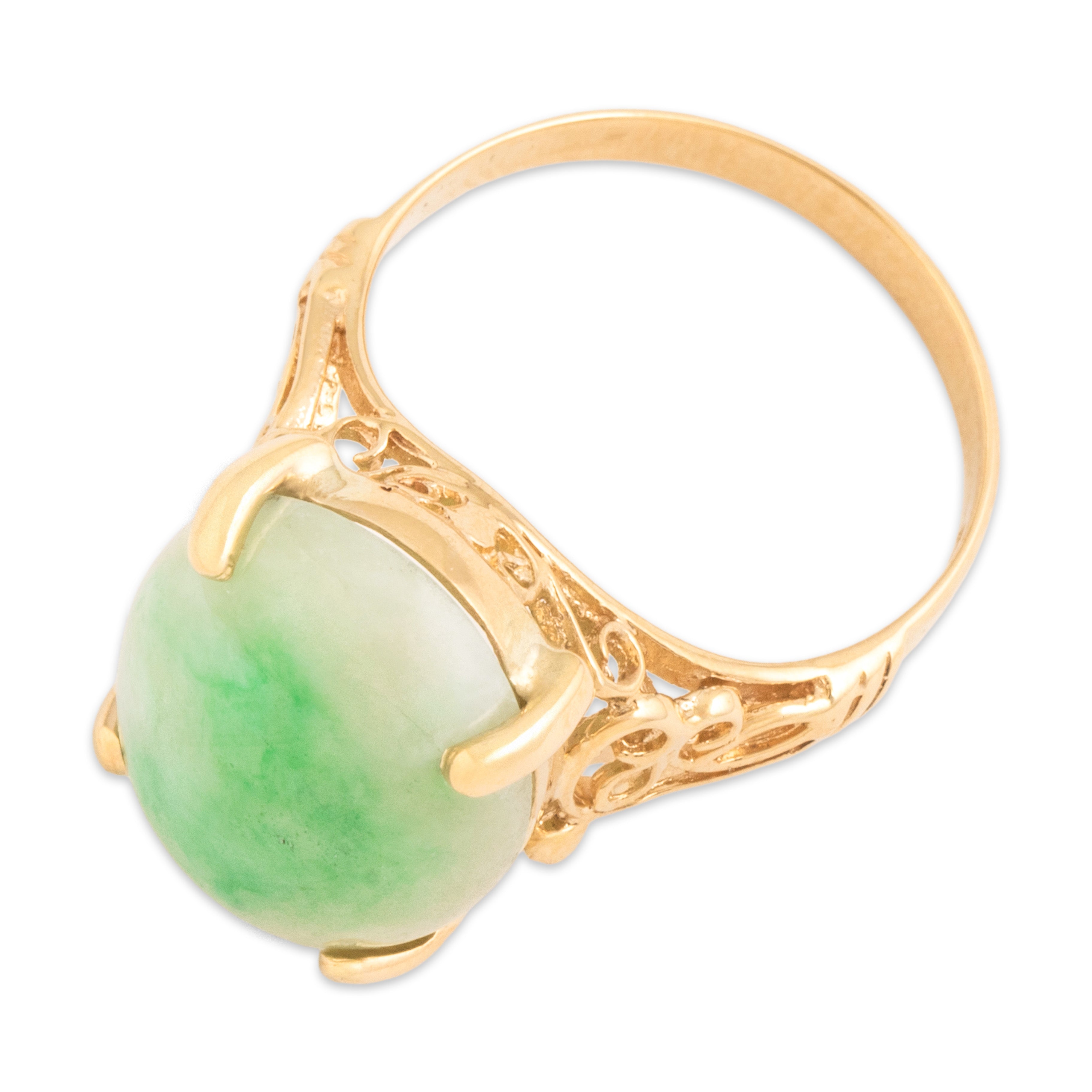 Vintage 14k Yellow Gold 9.04ct Jade Openwork Filigree Cocktail Ring 5.75