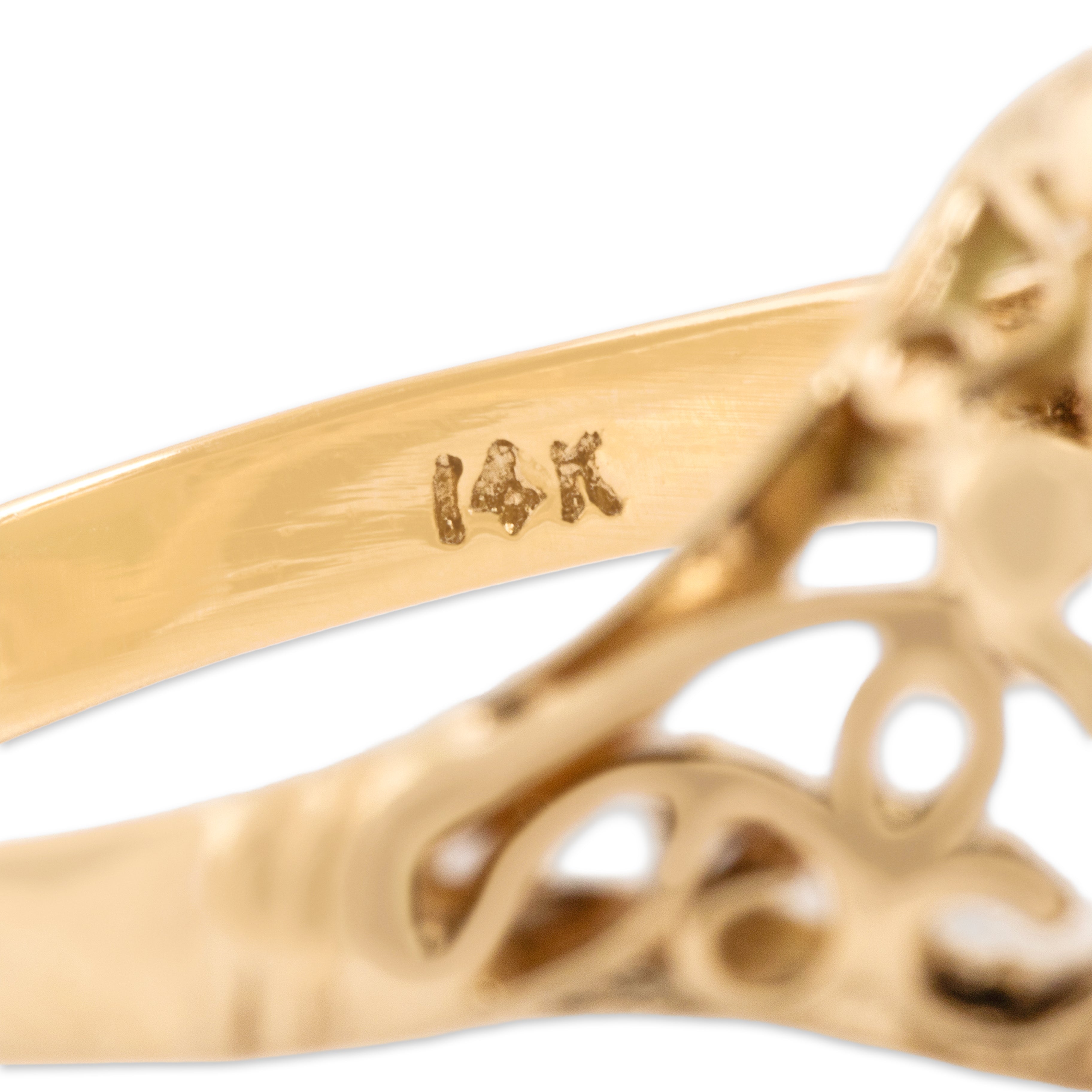 Vintage 14k Yellow Gold 9.04ct Jade Openwork Filigree Cocktail Ring - Hallmark view