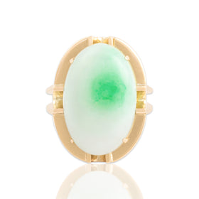 Vintage 14k Yellow Gold 18.68ct Jade Geometric-Set Cabochon Cocktail Ring 7.25