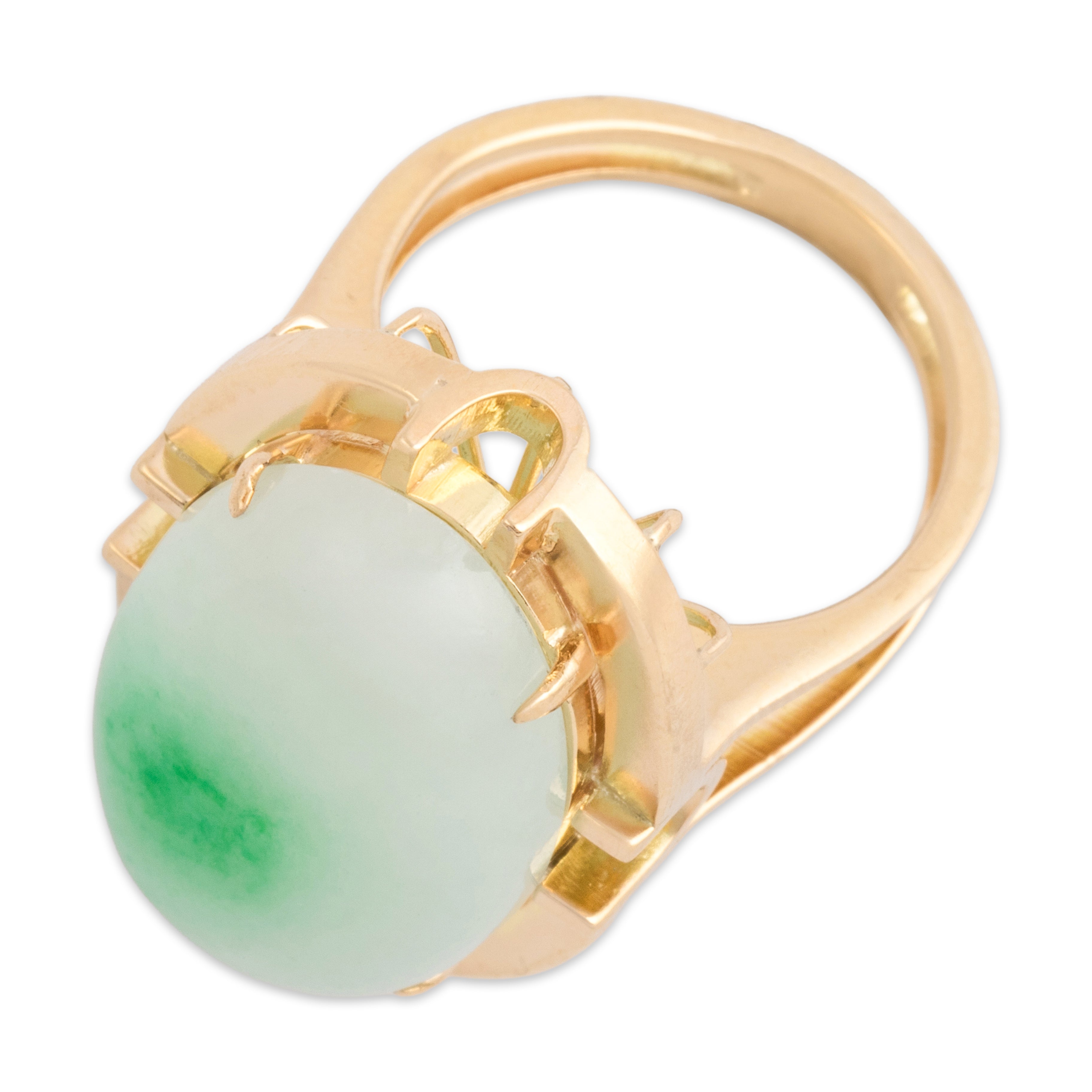 Vintage 14k Yellow Gold 18.68ct Jade Bold Geometric-Set Cabochon Cocktail Ring - Overall view
