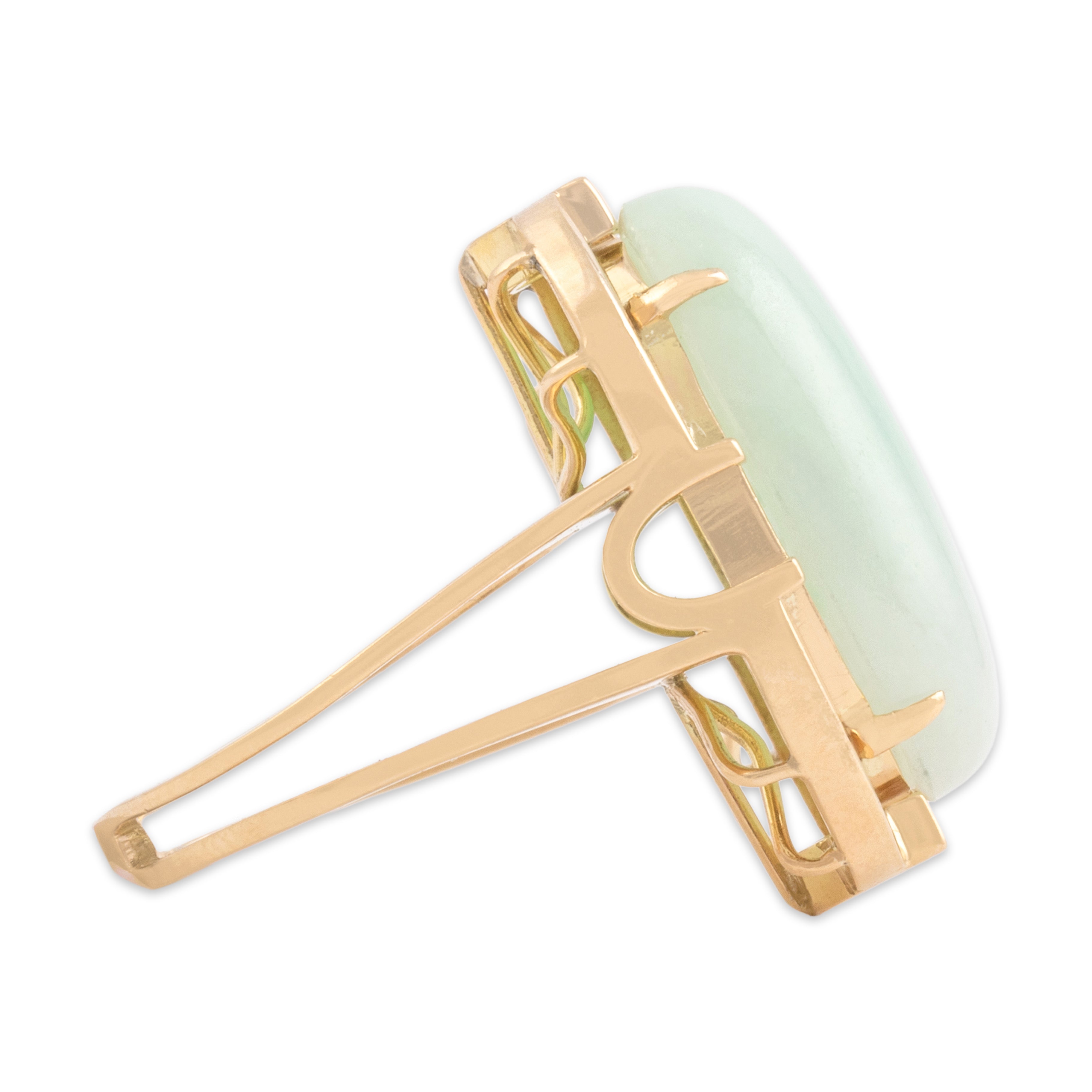 Vintage 14k Yellow Gold 18.68ct Jade Bold Geometric-Set Cabochon Cocktail Ring - Side view