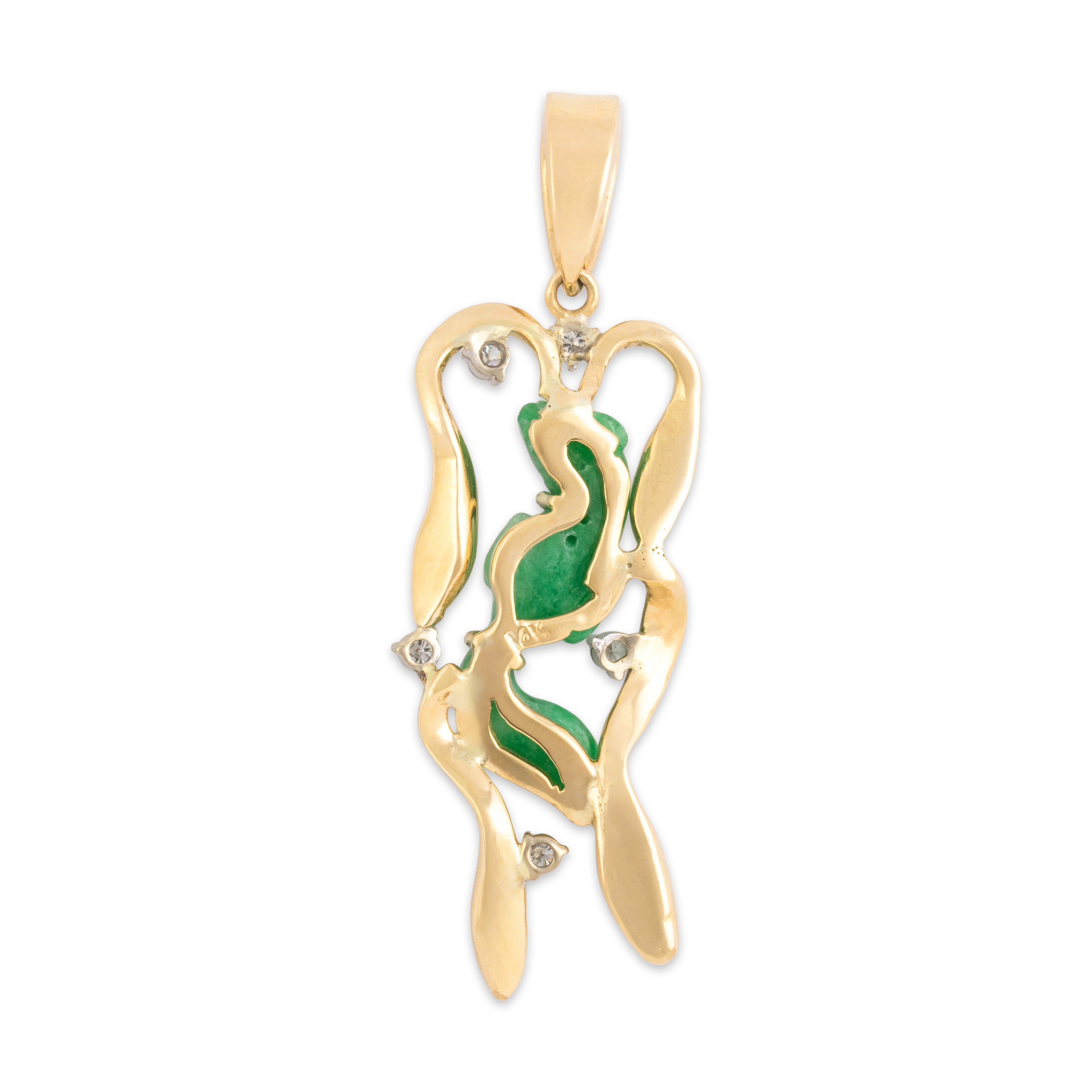 Vintage 14k Yellow Gold Jade Diamond Artistic Playful Squirrel Pendant