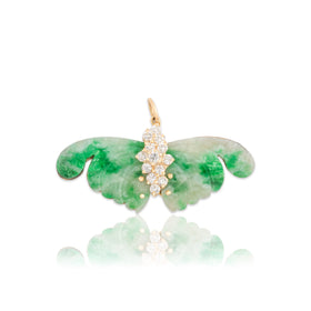 Vintage Large 14k Yellow Gold Jade .83cttw Diamond Glittering Moth Pendant