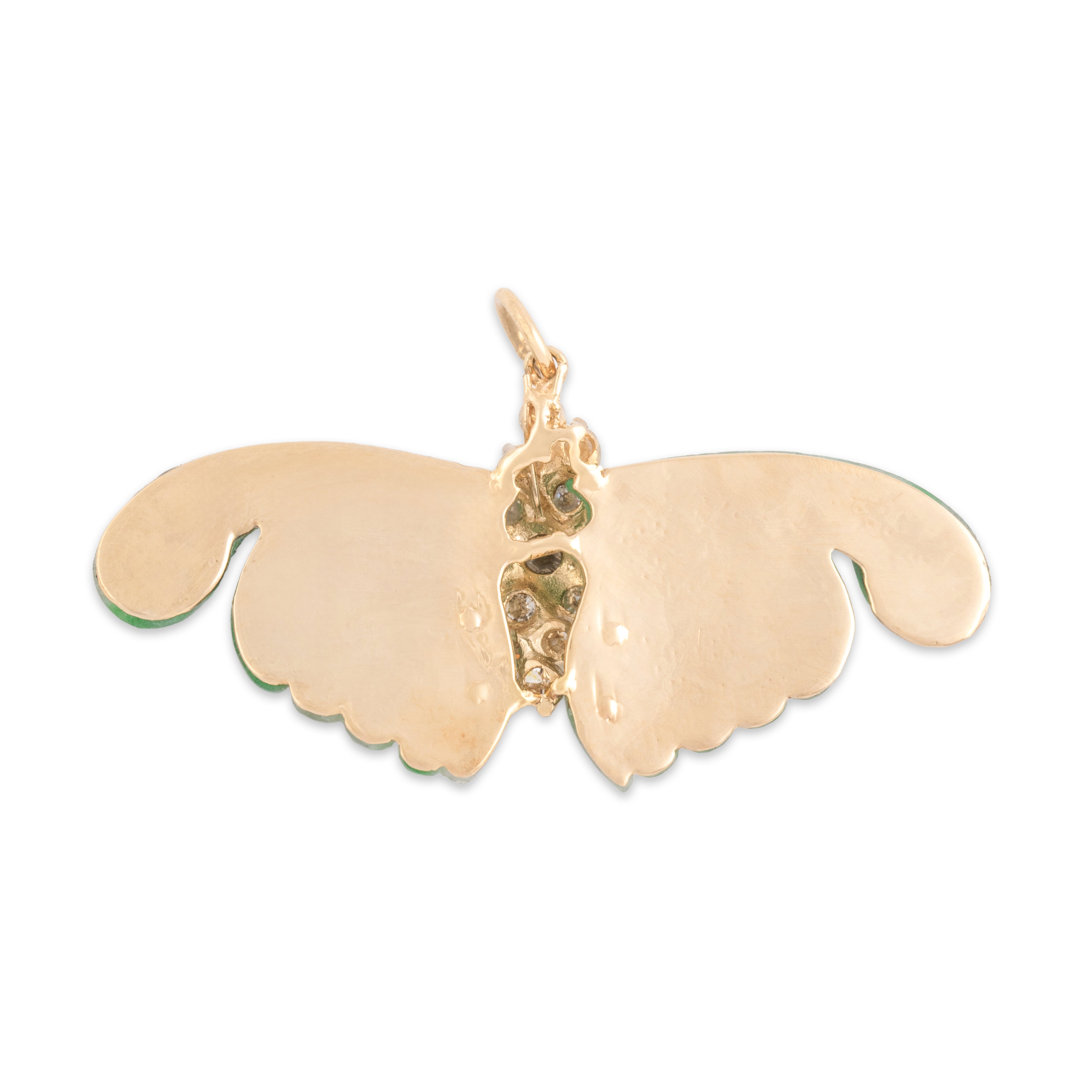 Vintage Large 14k Yellow Gold Jade .83cttw Diamond Glittering Moth Pendant - Back view
