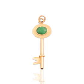 Vintage 14k Rosy Yellow Gold 1.34ct Jade Lucky Key Charm / Pendant