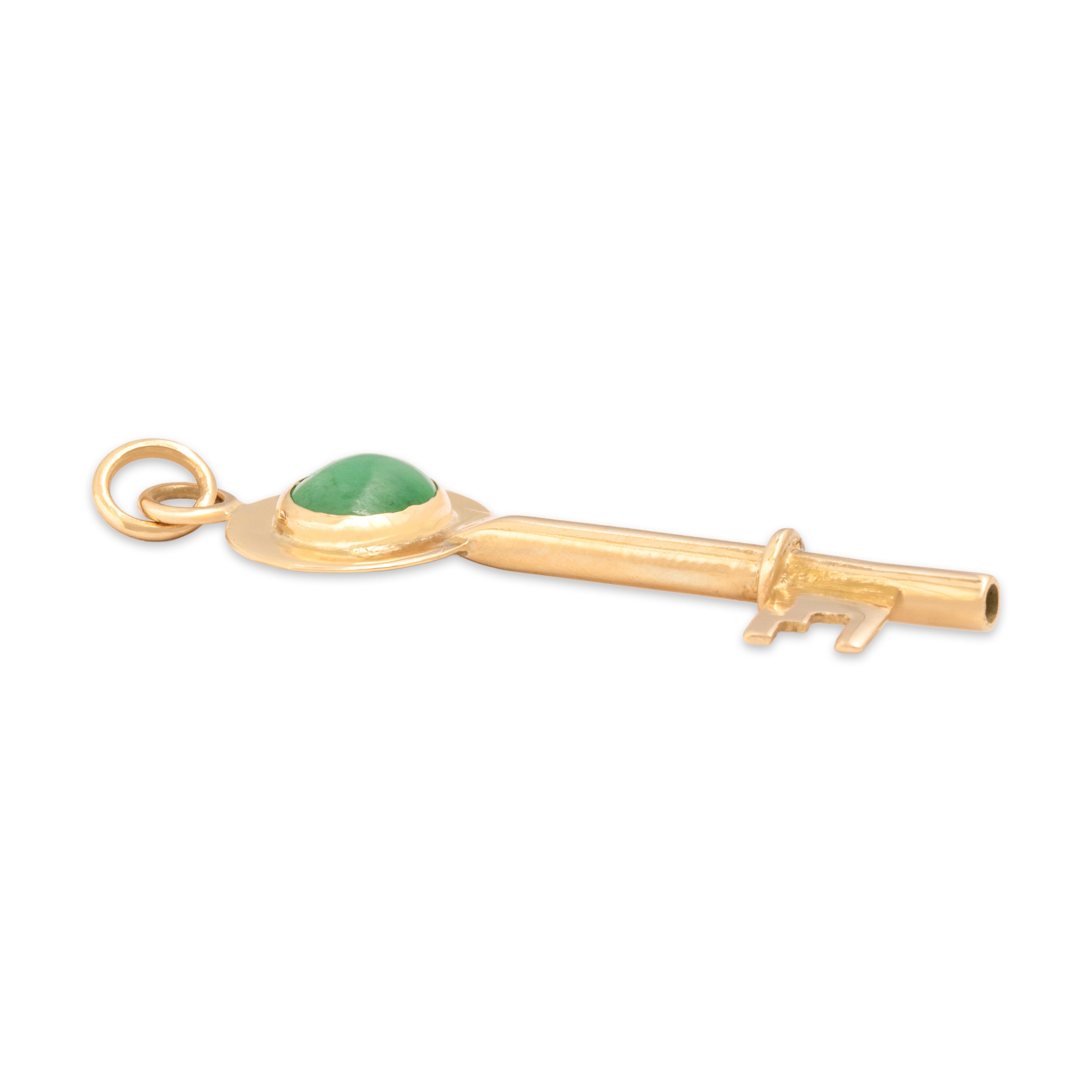 Vintage 14k Rosy Yellow Gold 1.34ct Jade Lucky Key Charm / Pendant - Side view