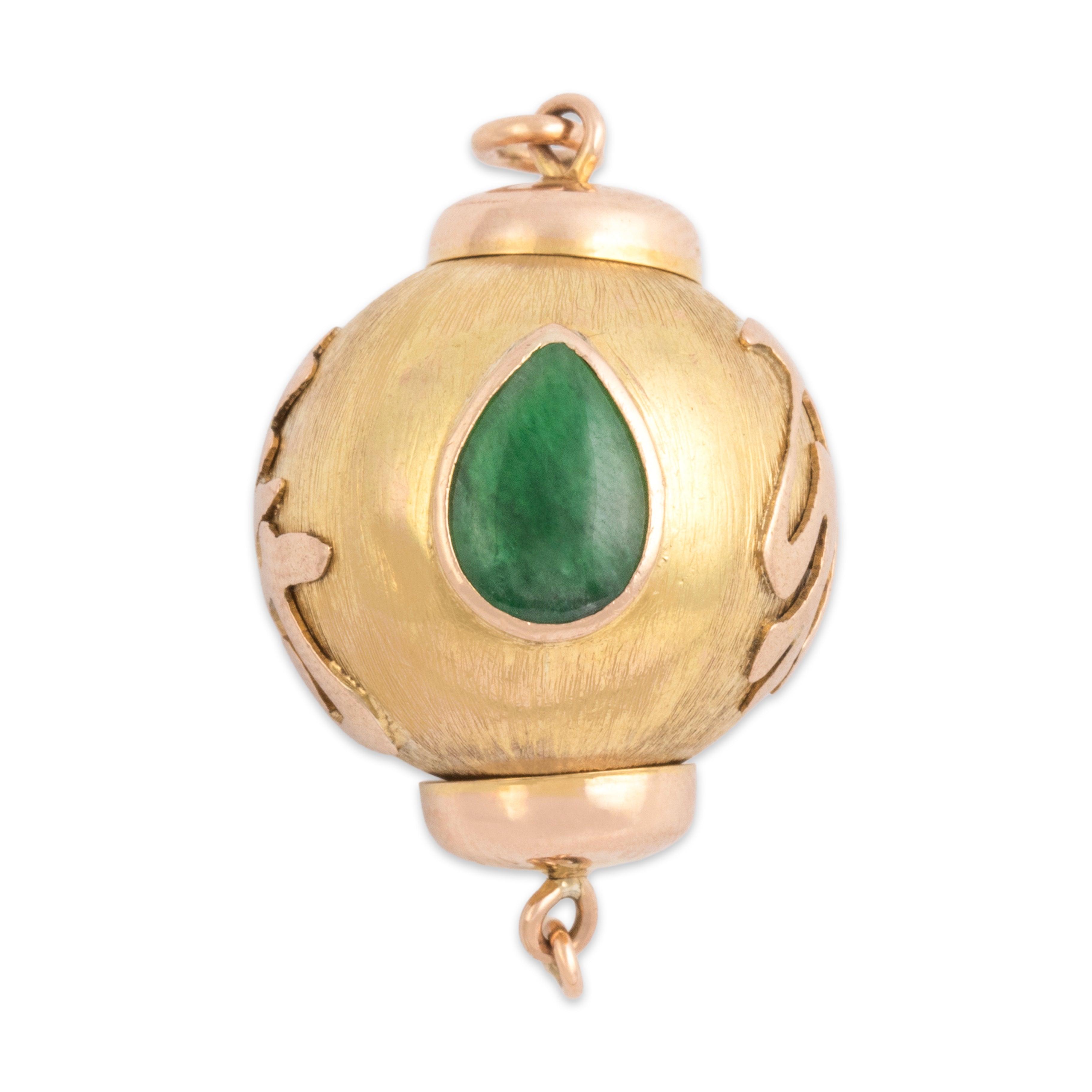 Vintage 14k Yellow & Rose Gold Jade Textured Patterned Lantern Bauble Charm / Pendant - detail view #2