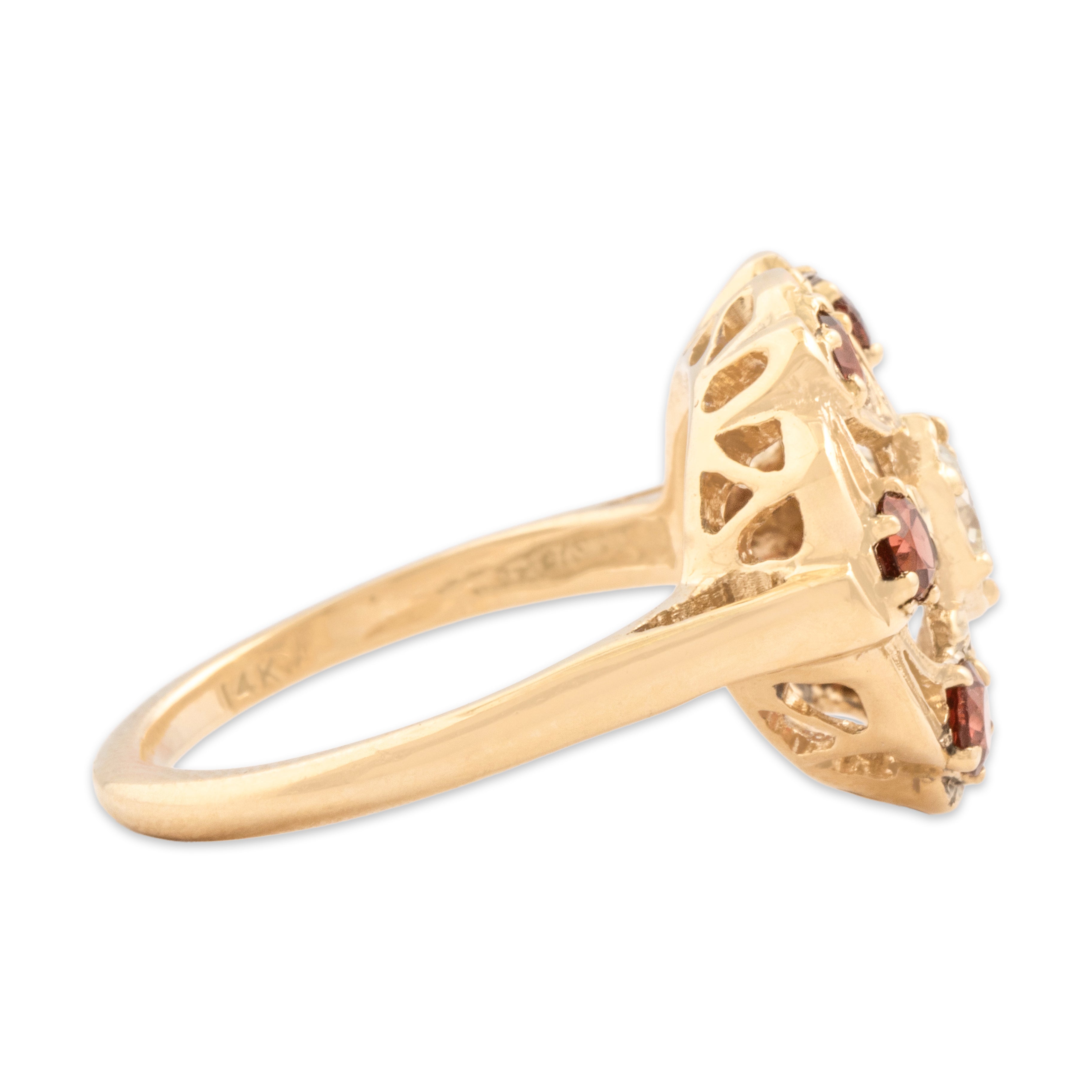Vintage 14k Yellow Gold .69cttw Garnet Diamond Flowing Pinwheel Ring - Side view