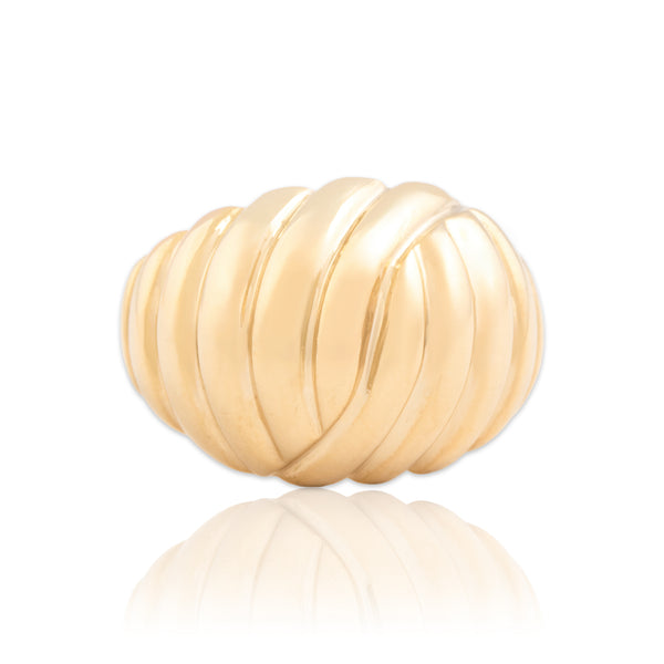 Vintage 14k Yellow Gold Tall Ribbed Dome Band Ring 6.75