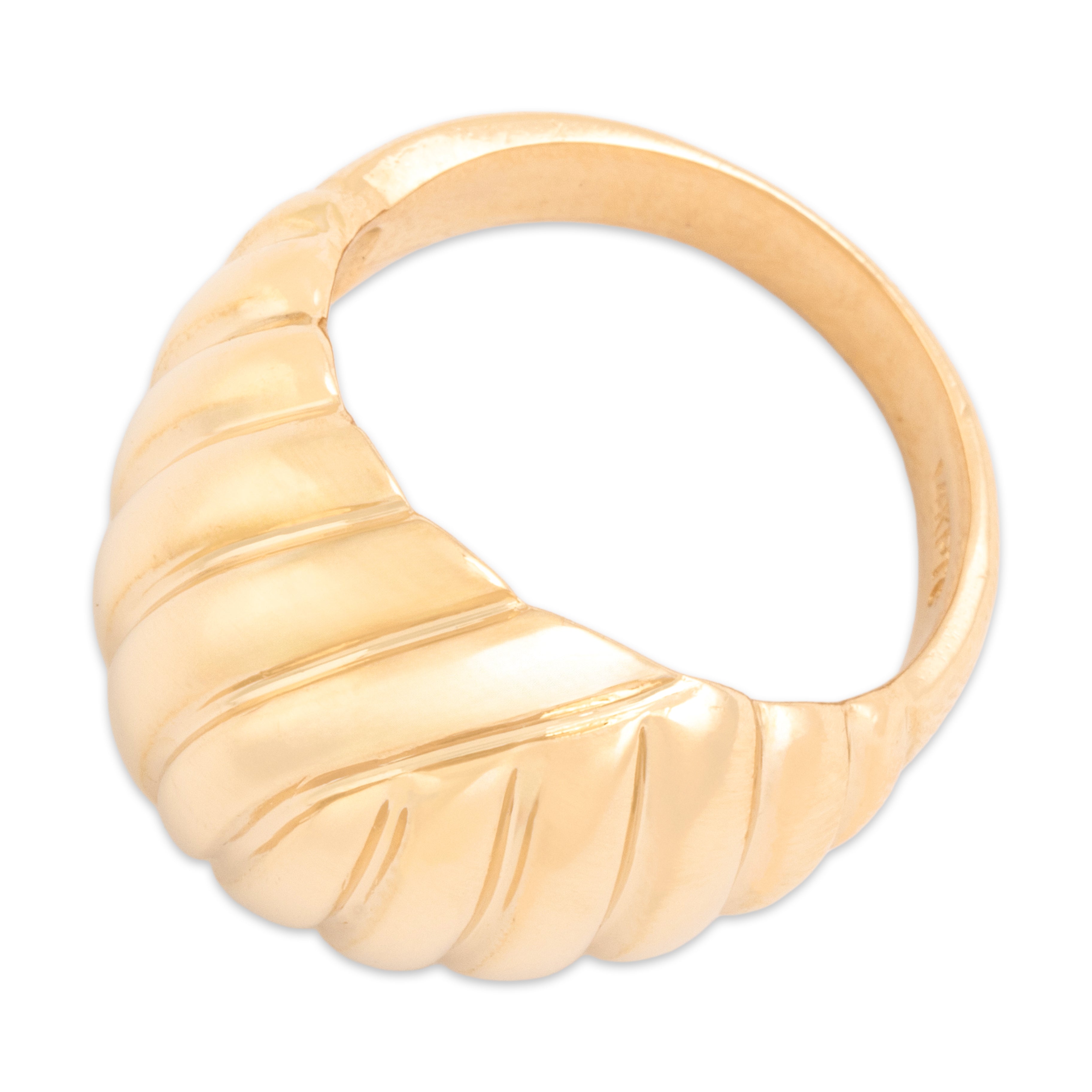 Vintage 14k Yellow Gold Tall Ribbed Dome Band Ring - Overall view