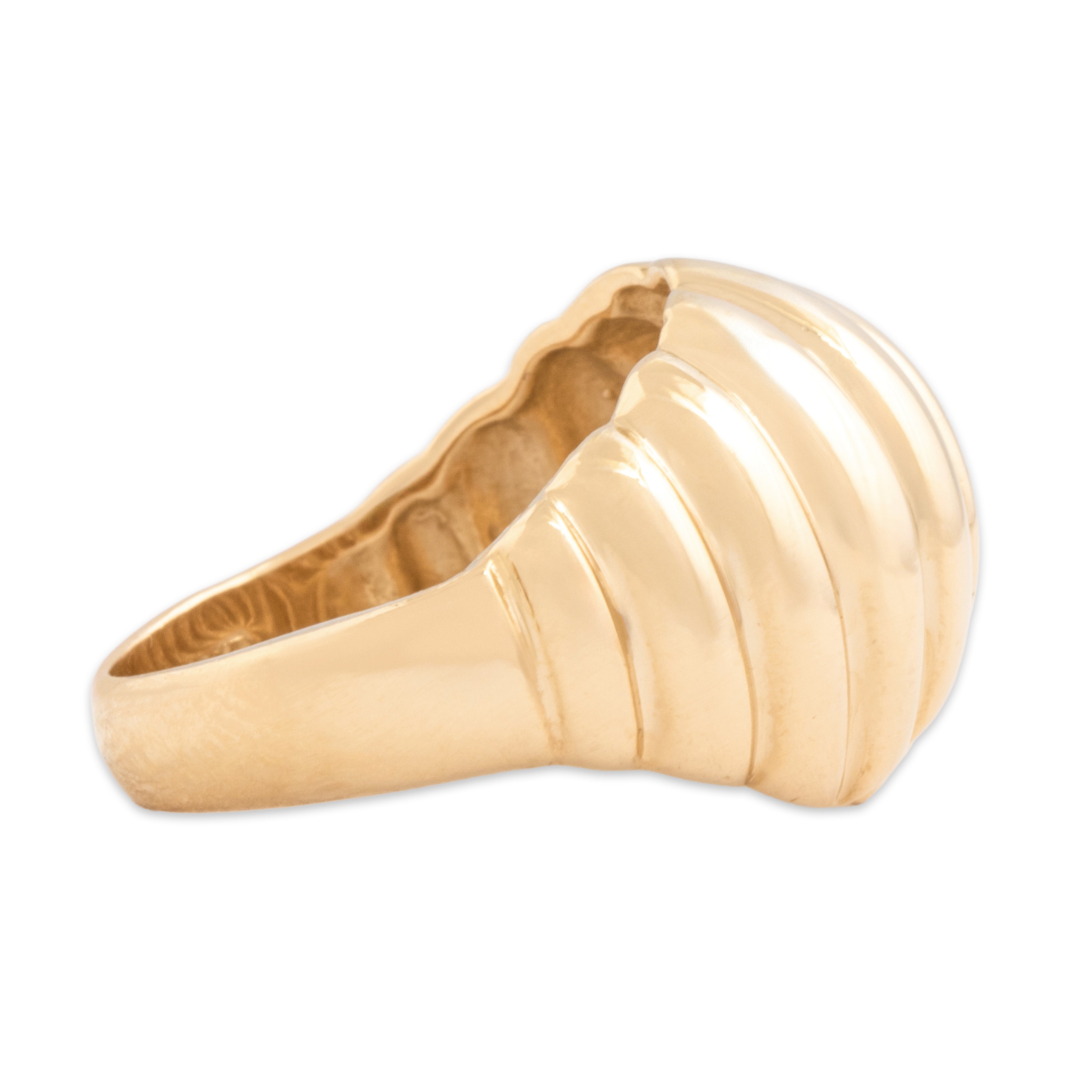 Vintage 14k Yellow Gold Tall Ribbed Dome Band Ring - Side view