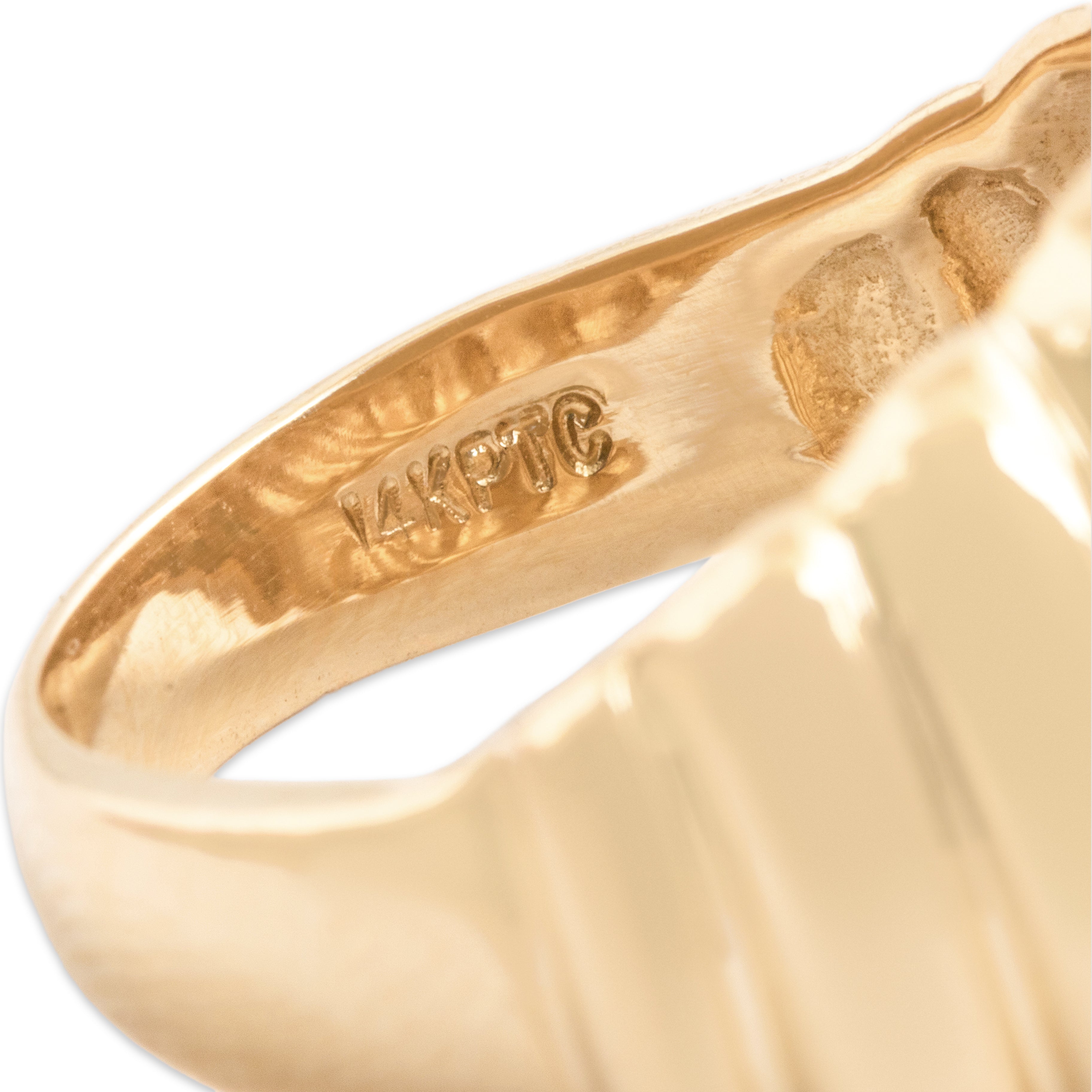 Vintage 14k Yellow Gold Tall Ribbed Dome Band Ring - Hallmark view