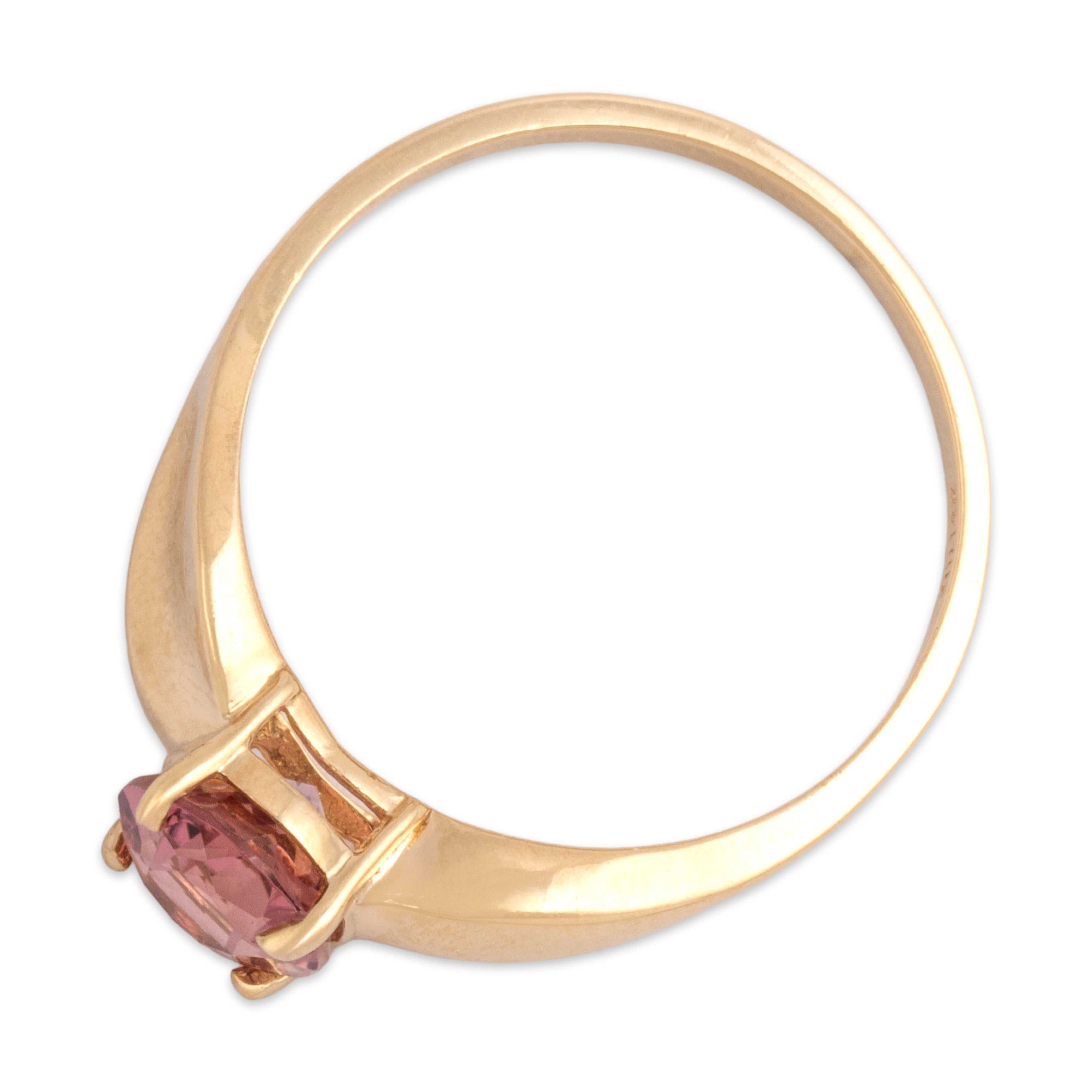 Vintage 14k Yellow Gold 1.94ct Pink Tourmaline Pretty Twist Shoulder Ring - Overall view