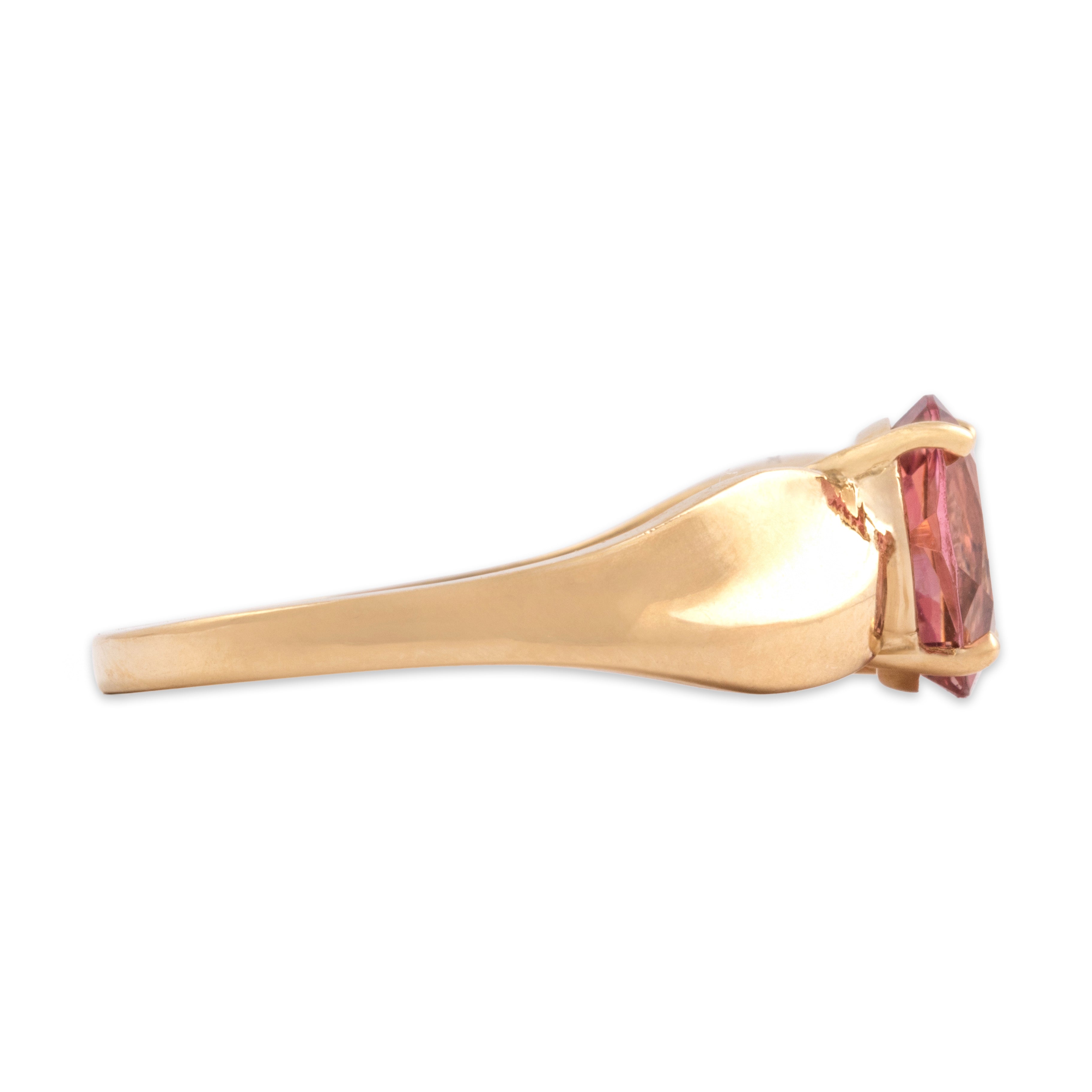 Vintage 14k Yellow Gold 1.94ct Pink Tourmaline Pretty Twist Shoulder Ring - Side view