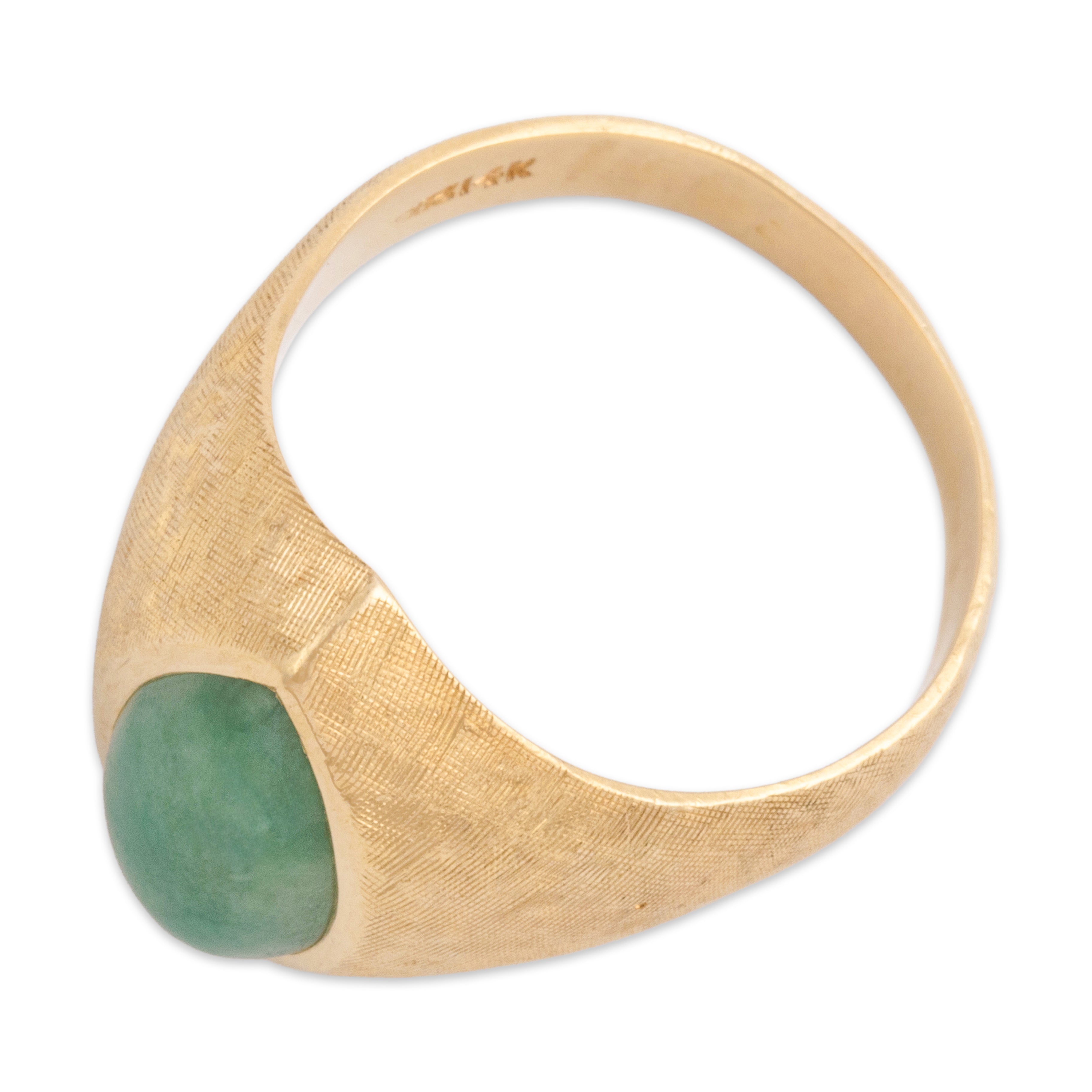 Vintage 14k Yellow Gold 2.44ct Jade Bold Etched Pear Cabochon Ring - Overall view