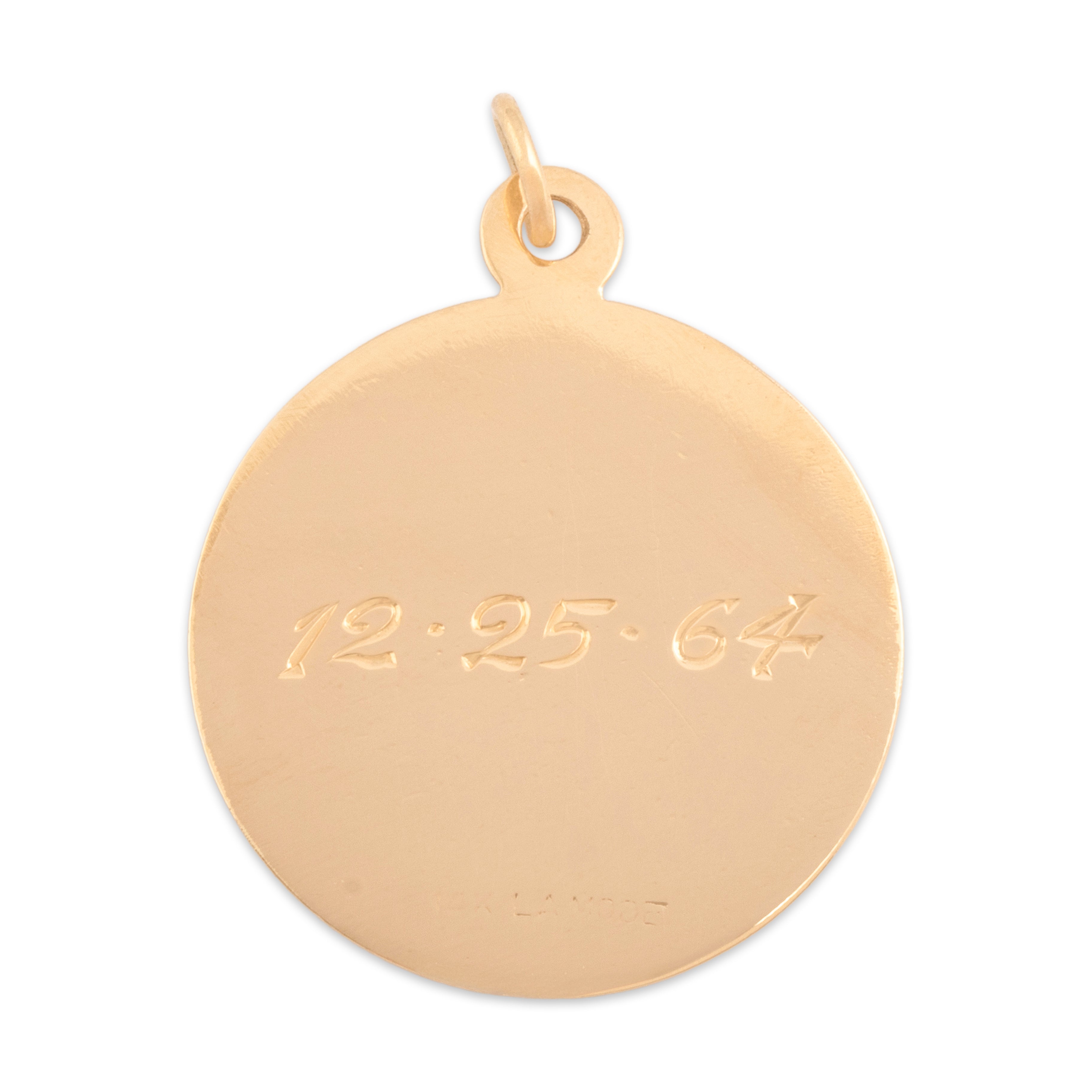 Vintage 14k Yellow Gold Qu'hier Que Demain Medallion Charm / Pendant - Back view