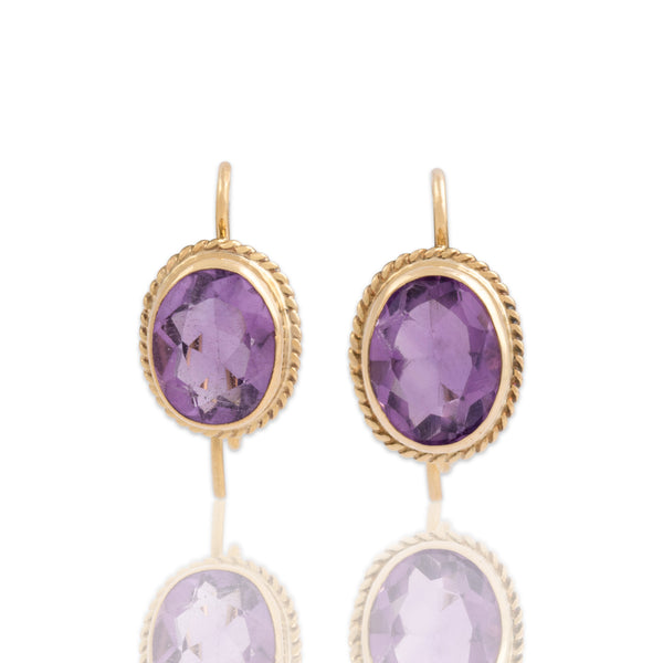 Vintage 14k Yellow Gold 2.72cttw Amethyst Pretty Rope Framed Dangle Earrings