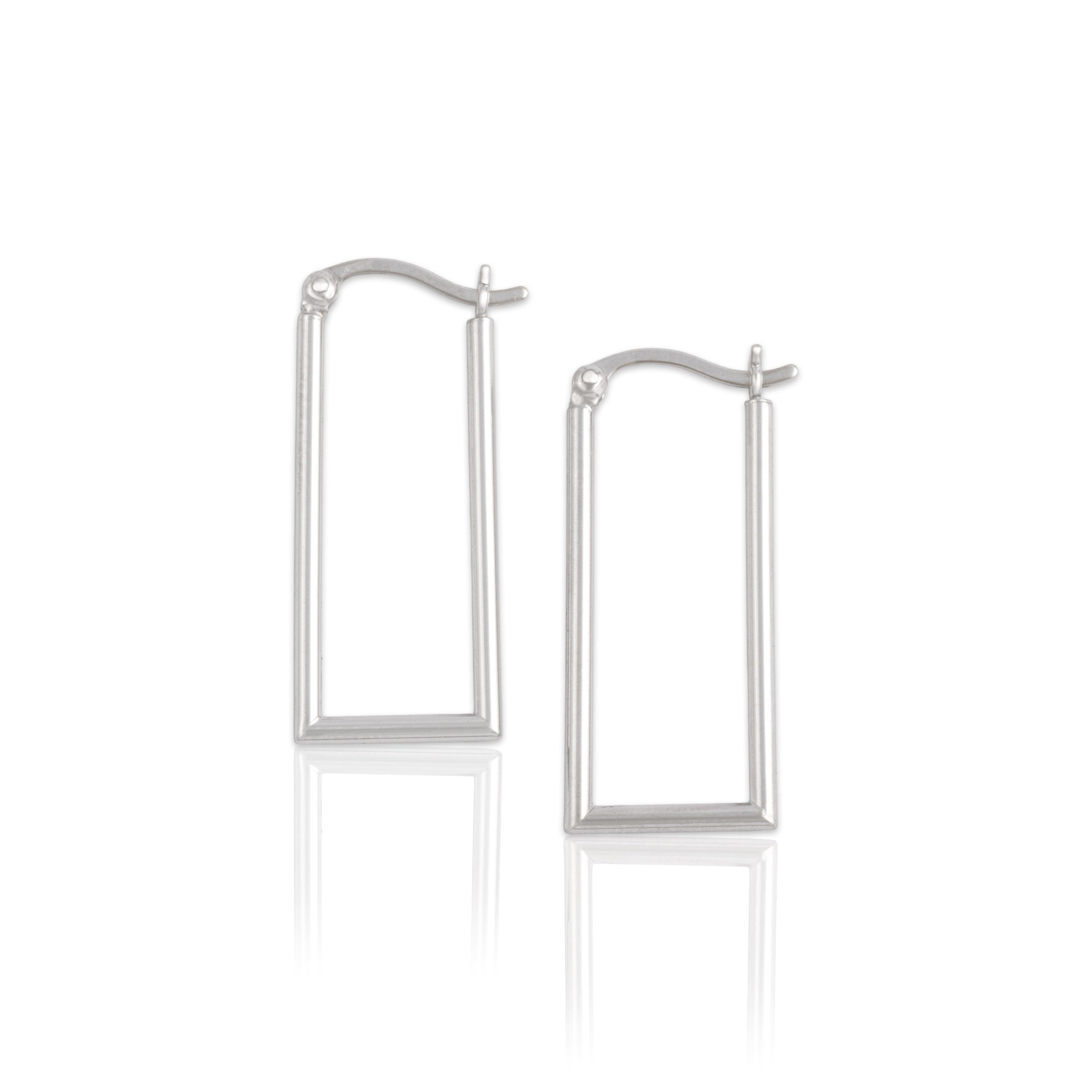 Vintage 14k White Gold Long Rectangle Hoop Earrings - Close-up view
