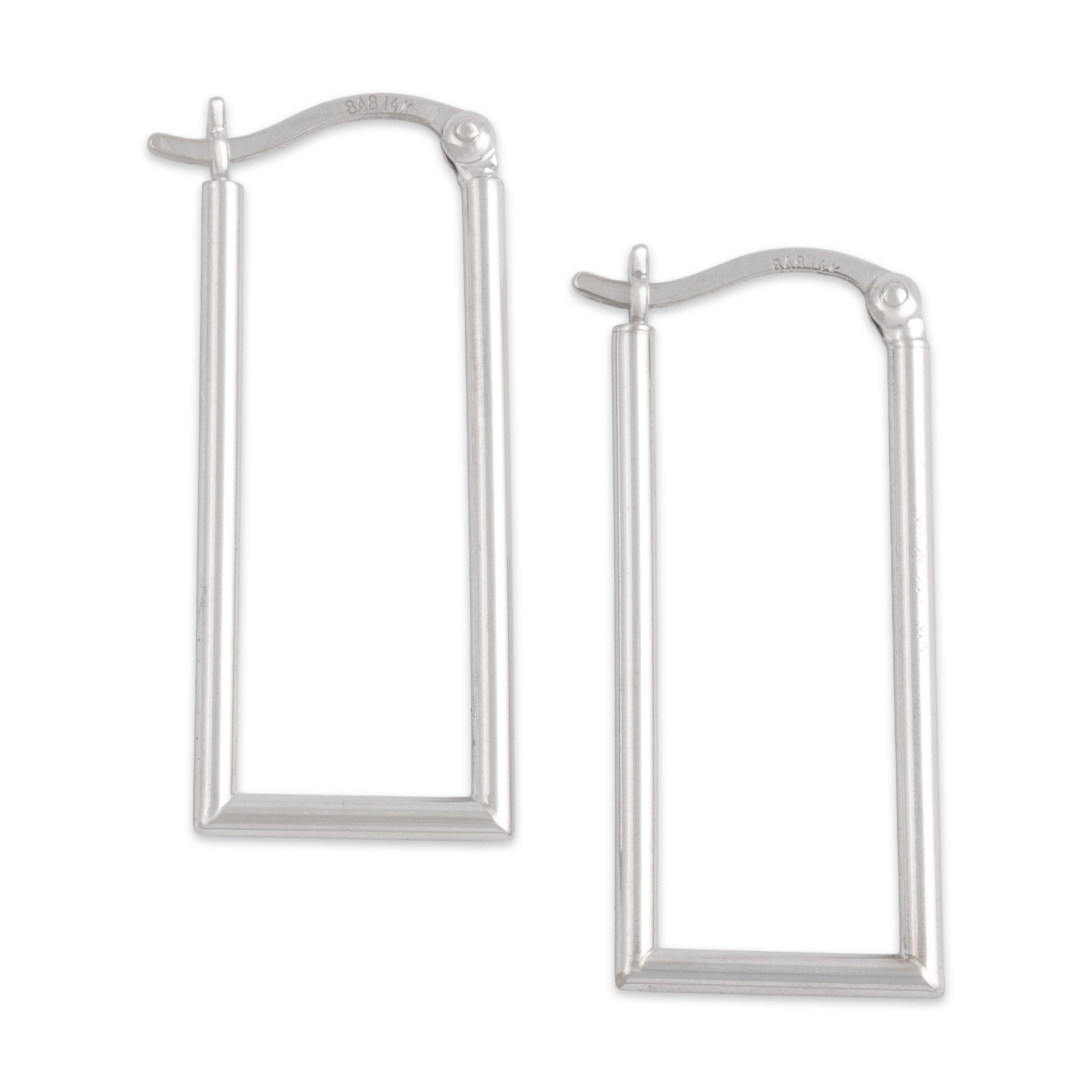 Vintage 14k White Gold Long Rectangle Hoop Earrings - Overall view