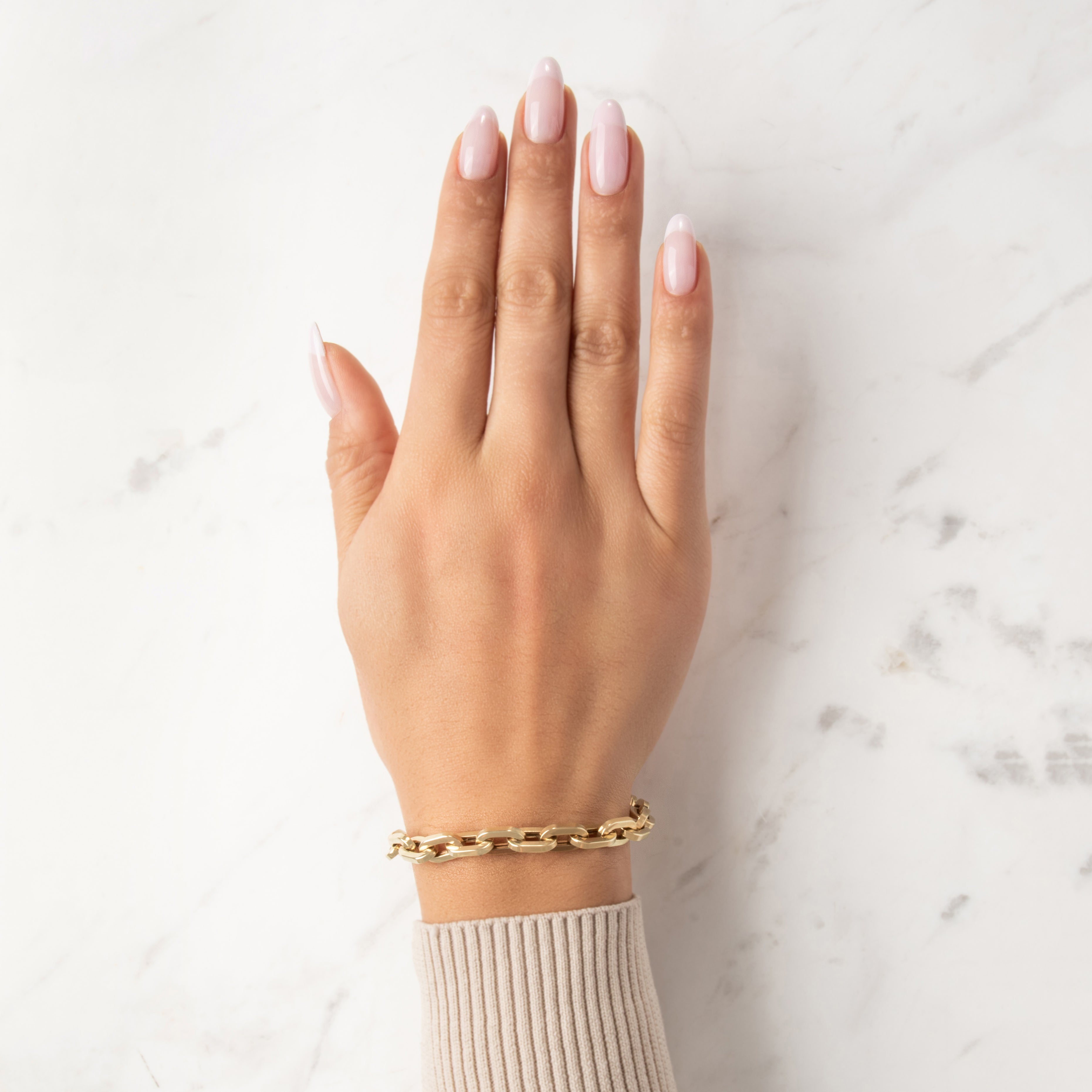 Vintage Italian 14k Yellow Gold Chunky Paperclip Bracelet - On model view