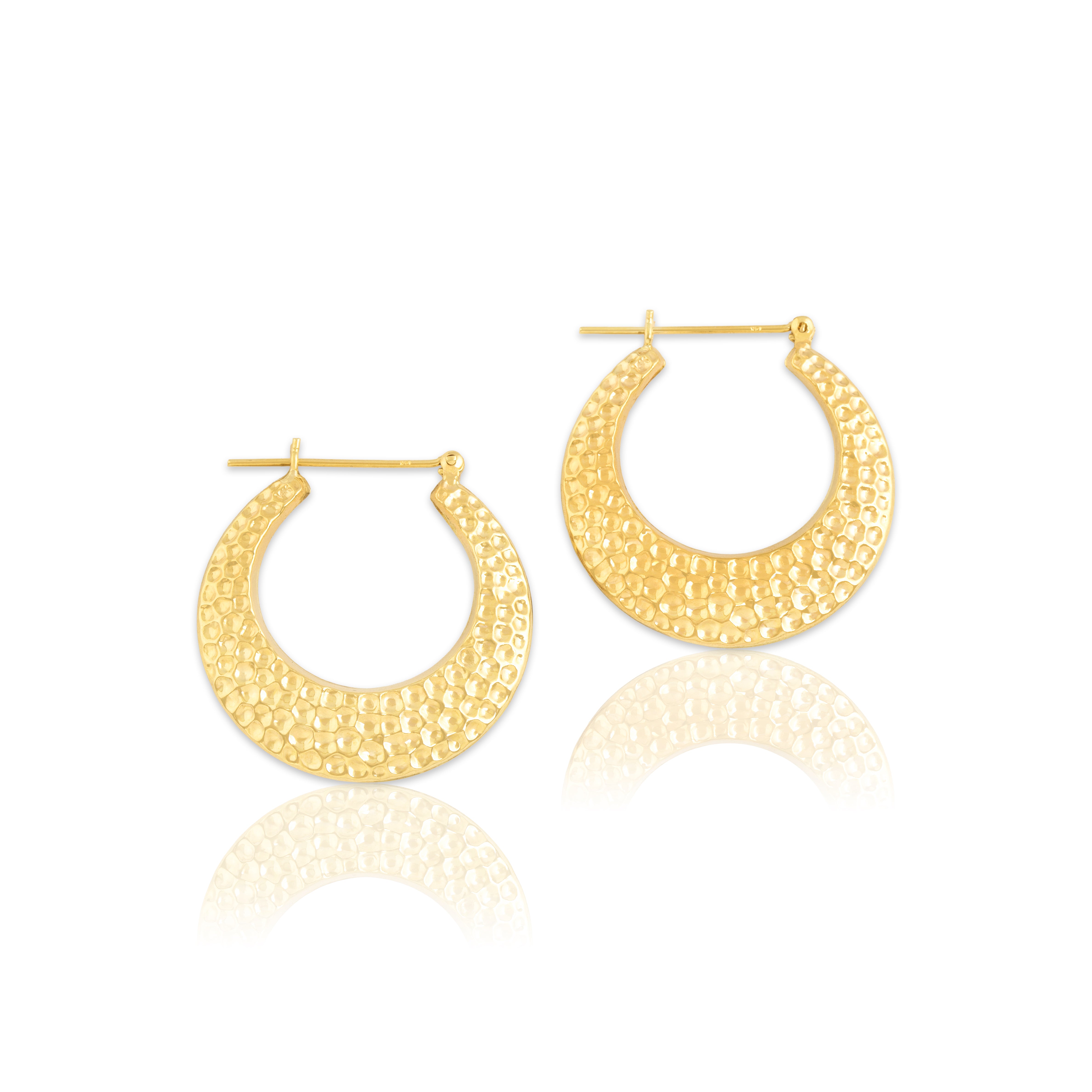 Vintage Lightweight 14k Yellow Gold Textured Crescent Hoop Earrings