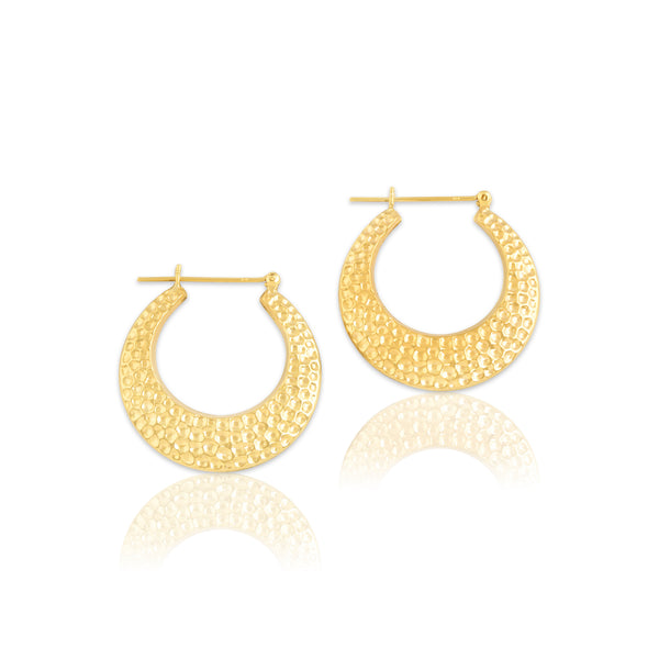 Vintage Lightweight 14k Yellow Gold Textured Crescent Hoop Earrings