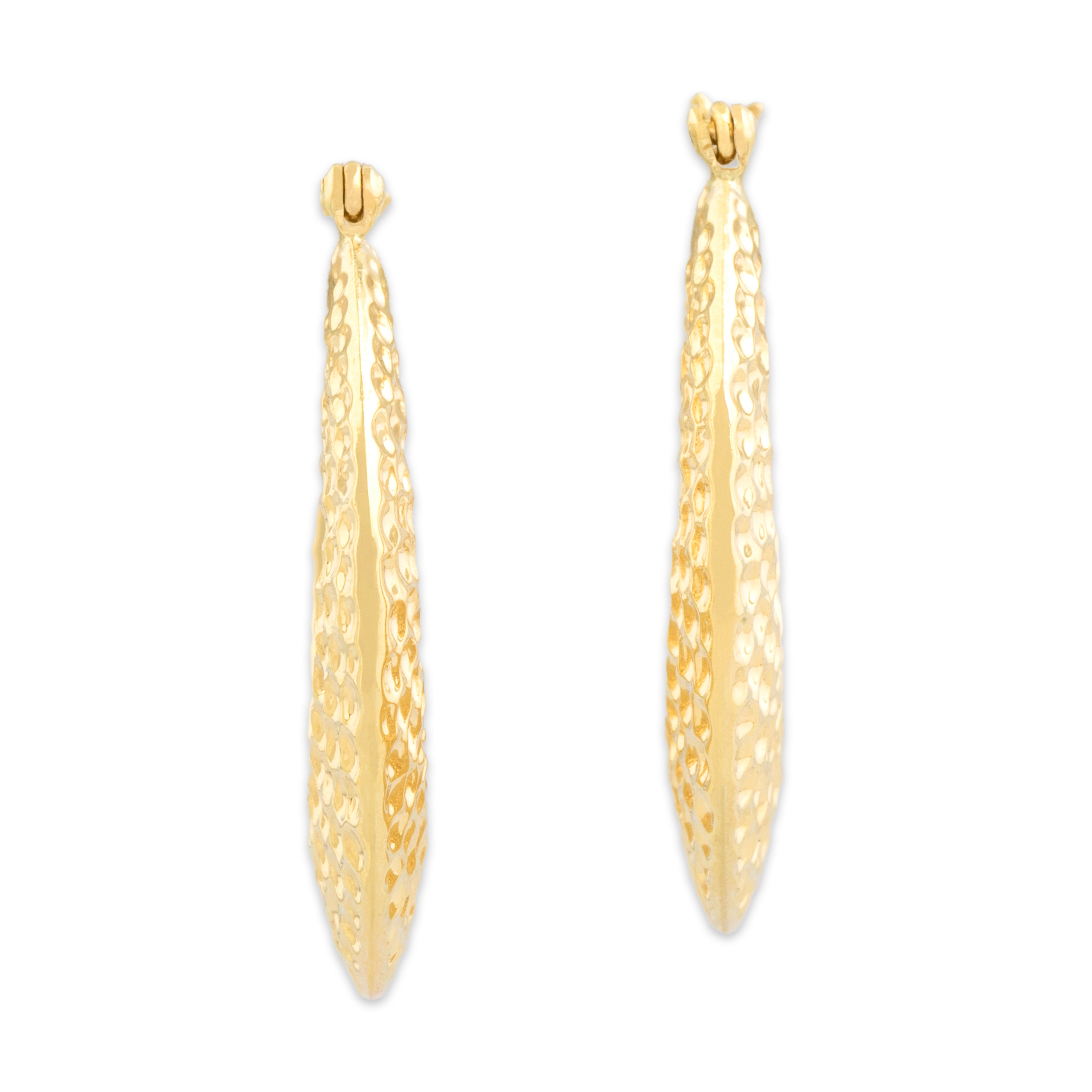 Vintage Lightweight 14k Yellow Gold Textured Crescent Hoop Earrings