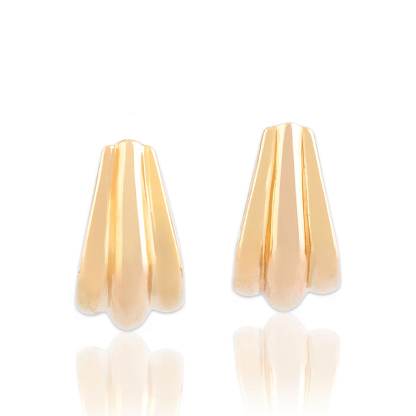 Vintage Lightweight 14k Rosy Yellow Gold Chunky Ribbed Hoop Earrings