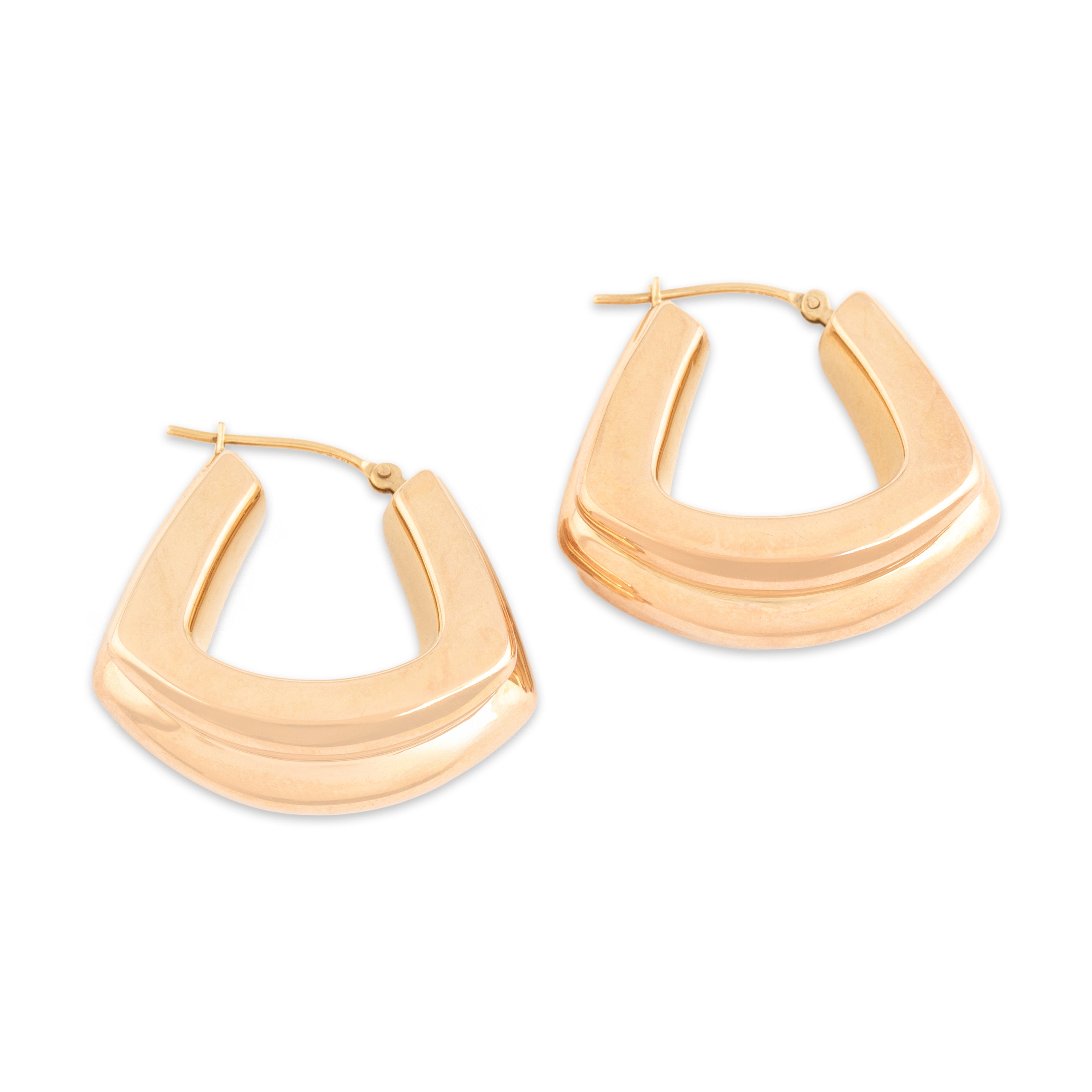 Vintage Lightweight 14k Rosy Yellow Gold Chunky Ribbed Hoop Earrings - Overall view