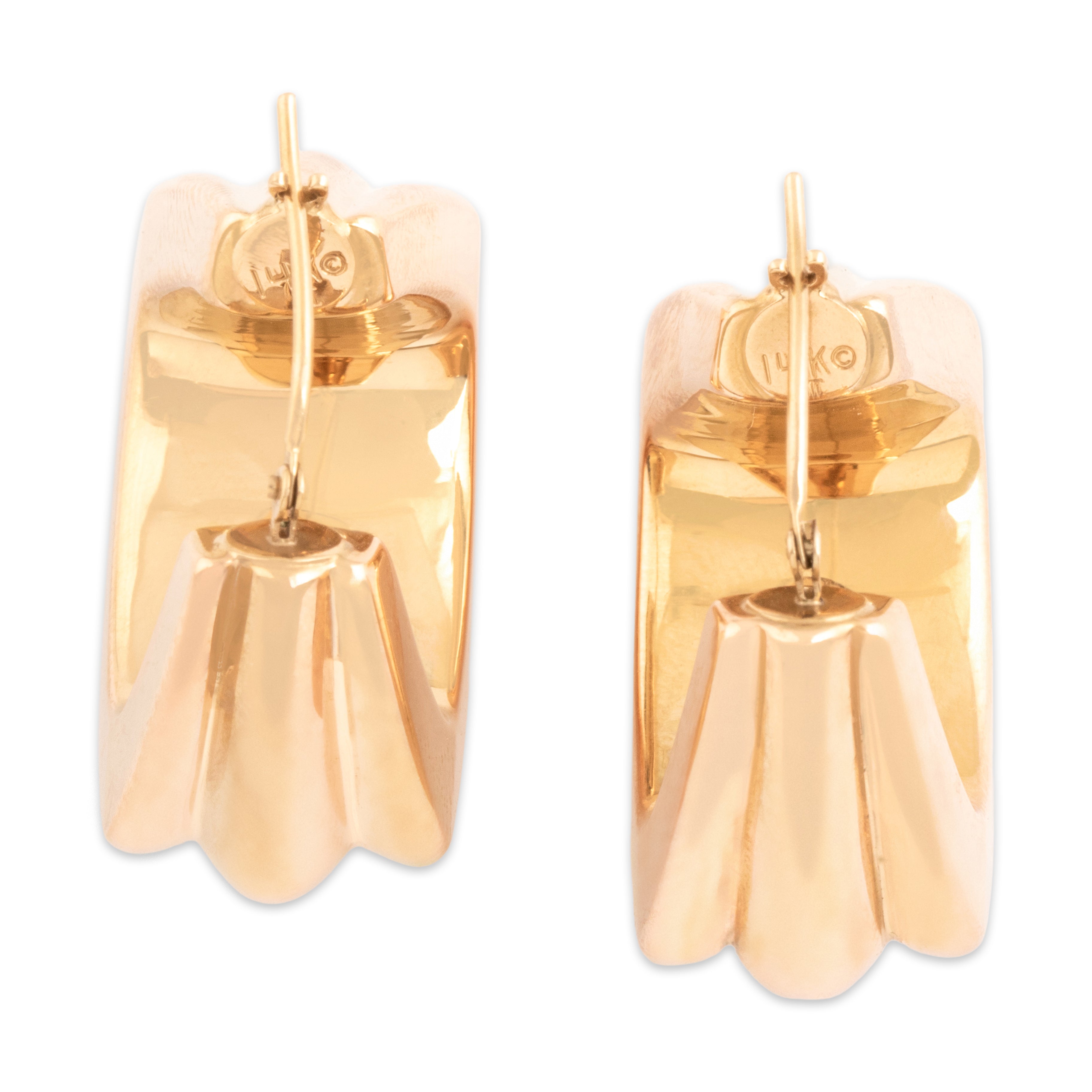 Vintage Lightweight 14k Rosy Yellow Gold Chunky Ribbed Hoop Earrings
