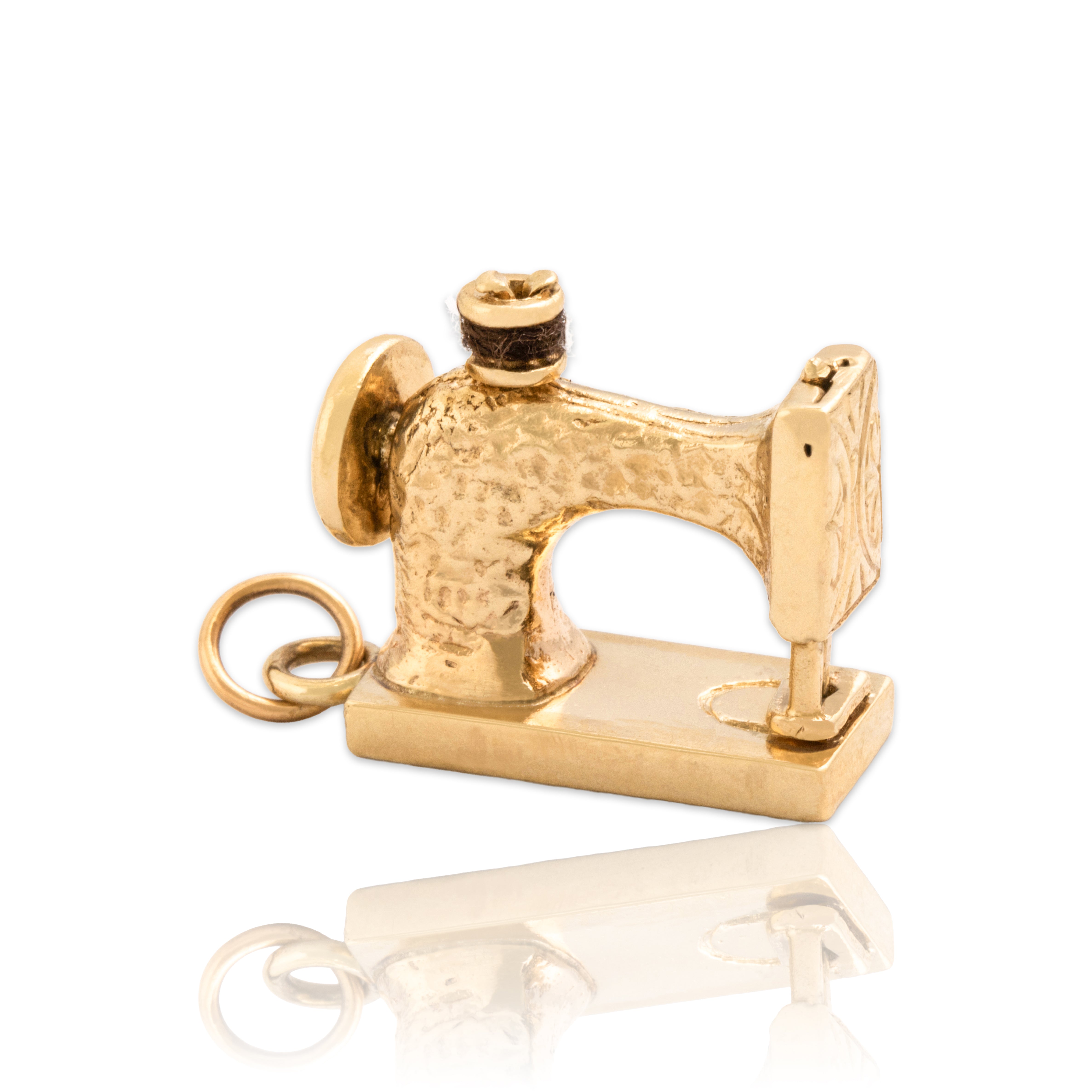 Vintage 14k Yellow Gold Incredible Articulating Sewing Machine Charm / Pendant - Close-up view