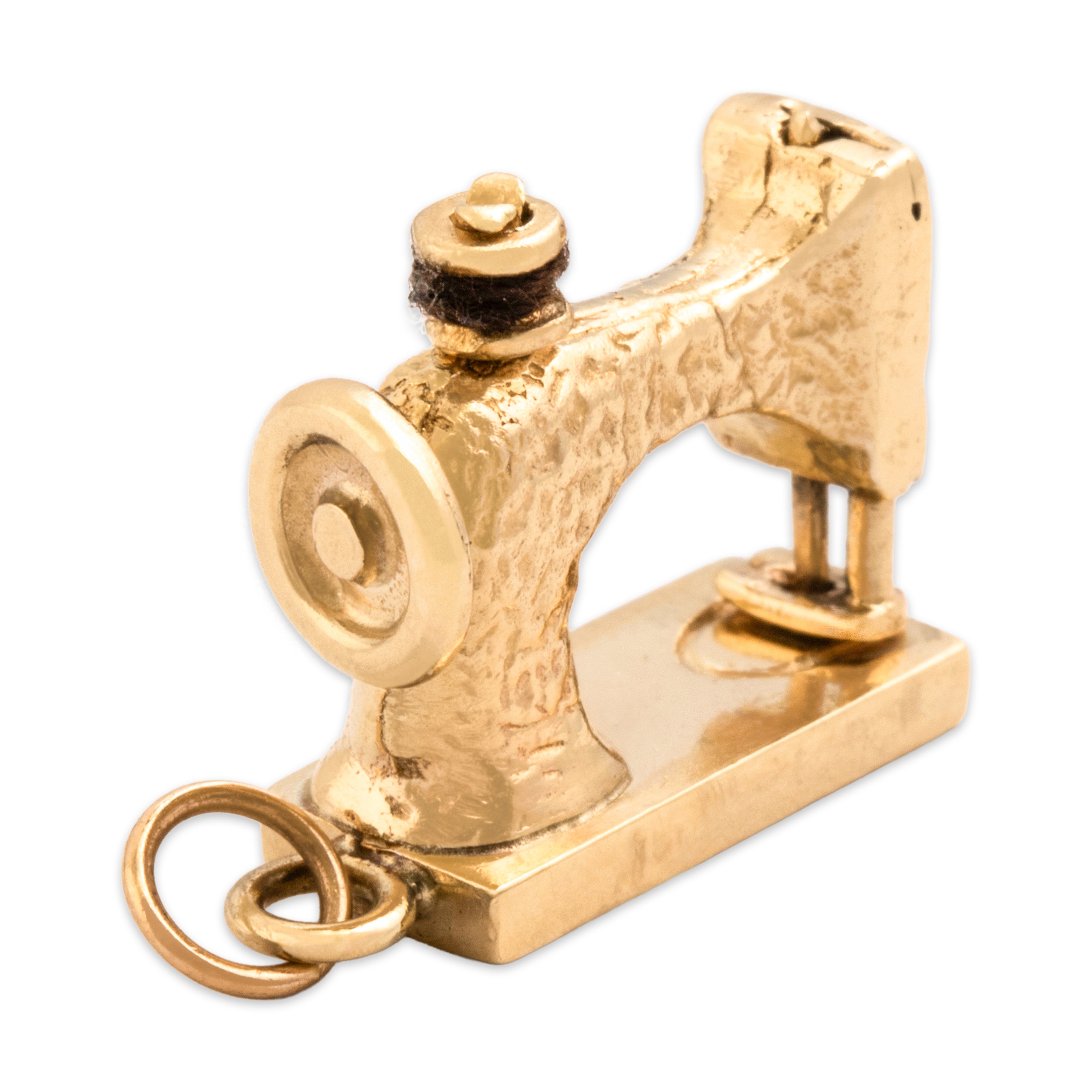 Vintage 14k Yellow Gold Incredible Articulating Sewing Machine Charm / Pendant - Side view