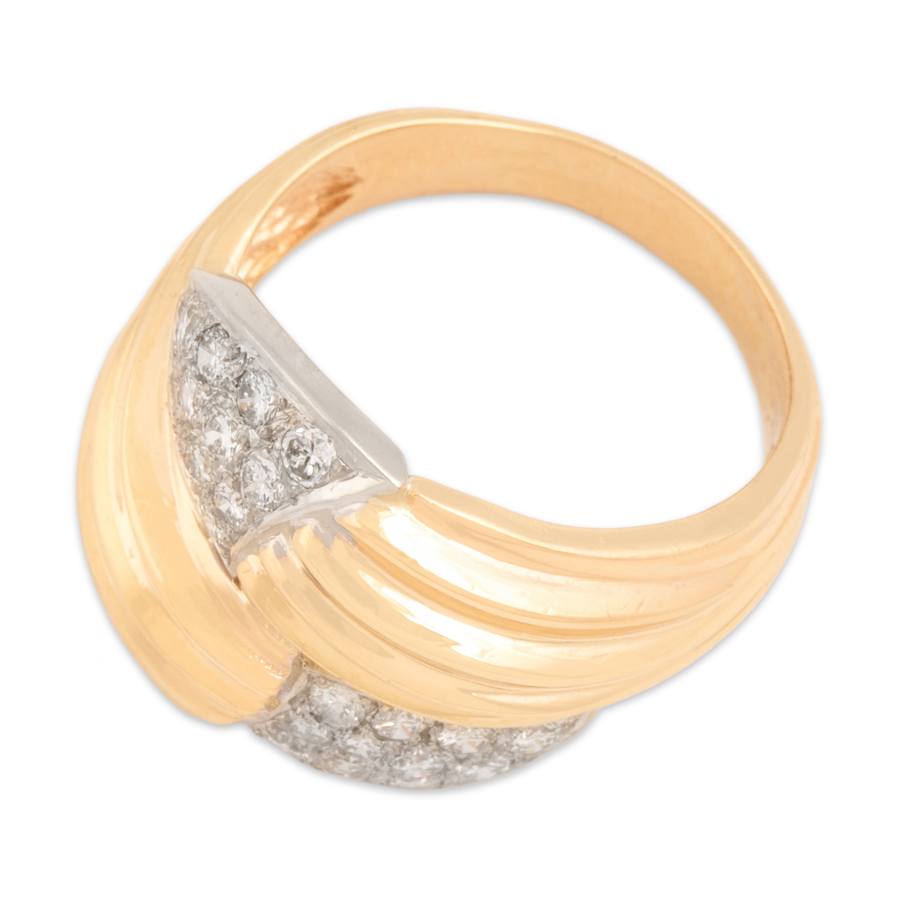 Vintage 14k Yellow & White Gold .58cttw Diamond Ribbed Sparkling Bypass Band Ring - Overall view
