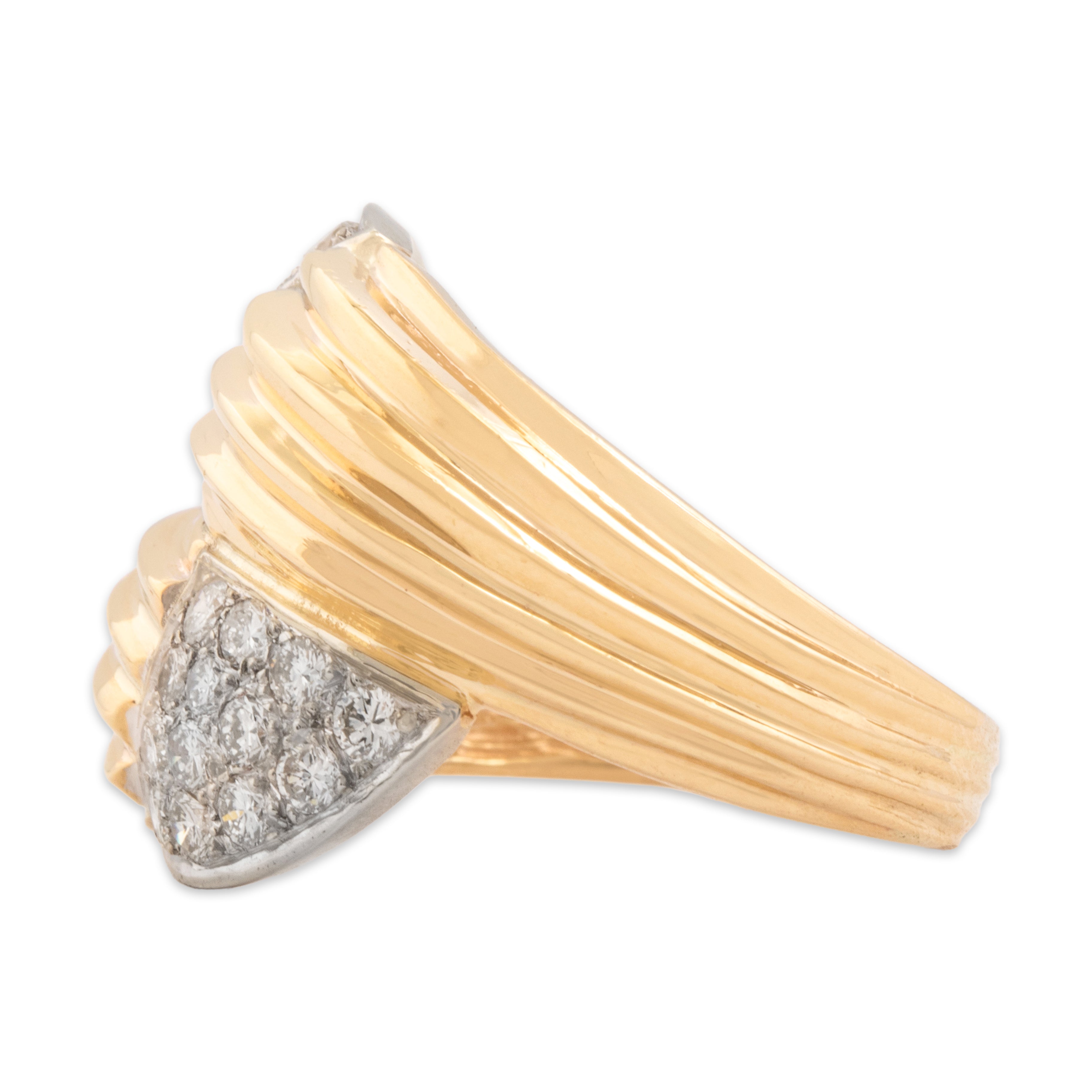 Vintage 14k Yellow & White Gold .58cttw Diamond Ribbed Sparkling Bypass Band Ring - Side view