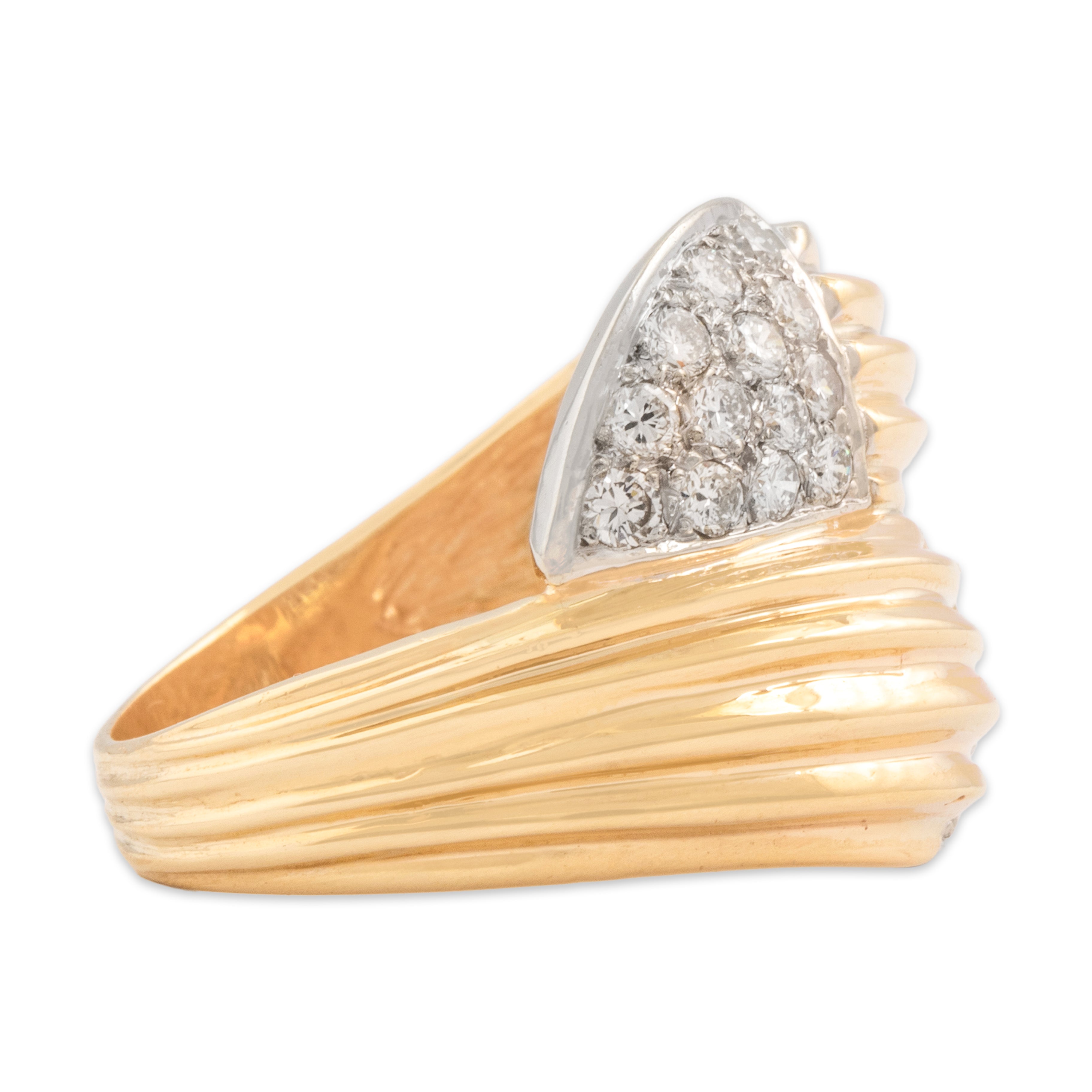 Vintage 14k Yellow & White Gold .58cttw Diamond Ribbed Sparkling Bypass Band Ring - Side view