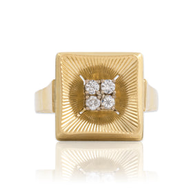 Vintage 14k Yellow Gold Diamond Glistening Squared Frame Ring 8.25