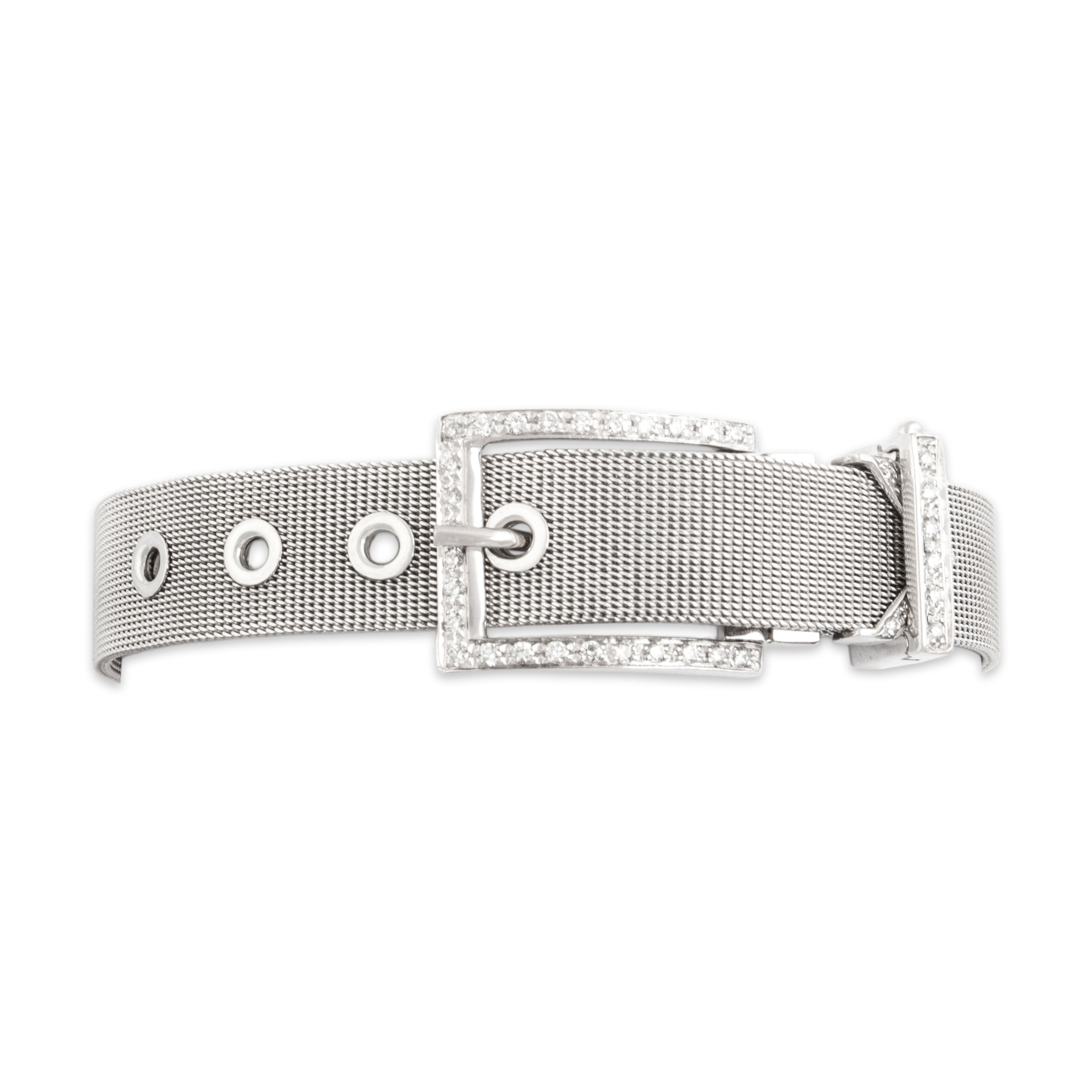 Vintage 18k White Gold Diamond Fabulous Mesh Belt Buckle Bracelet - detail view #1