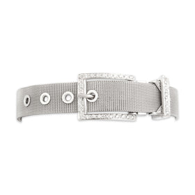 Vintage 18k White Gold Diamond Fabulous Mesh Belt Buckle Bracelet 6.25-7"