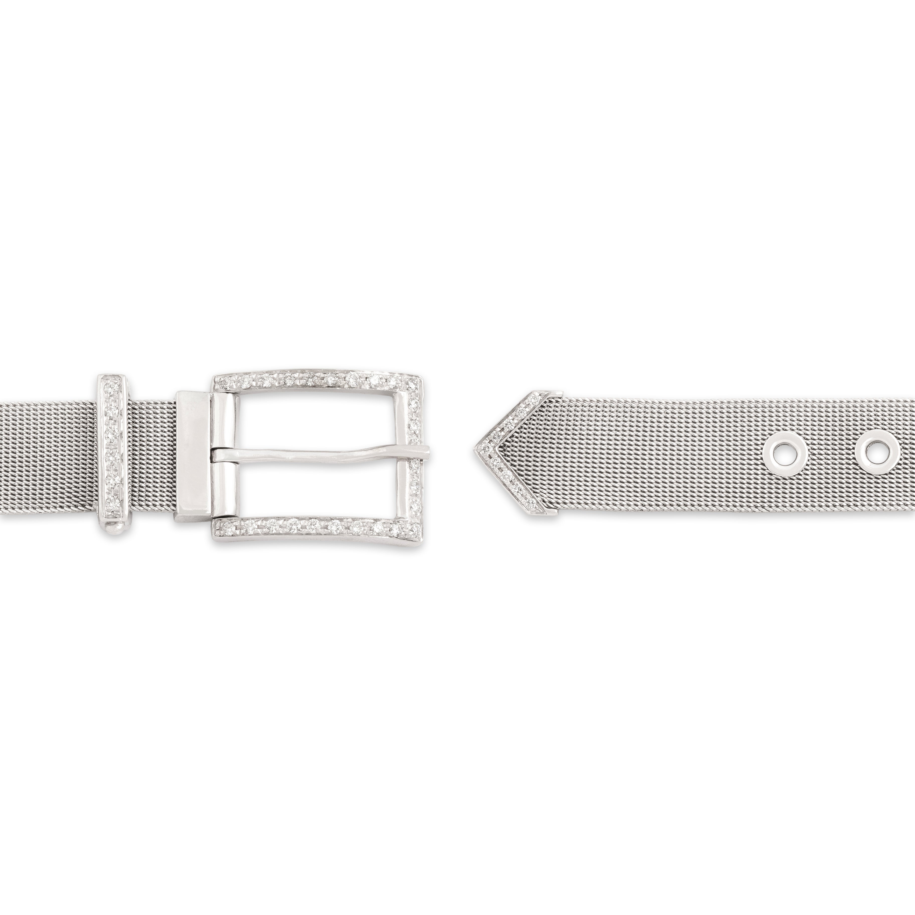 Vintage 18k White Gold Diamond Fabulous Mesh Belt Buckle Bracelet - clasp view